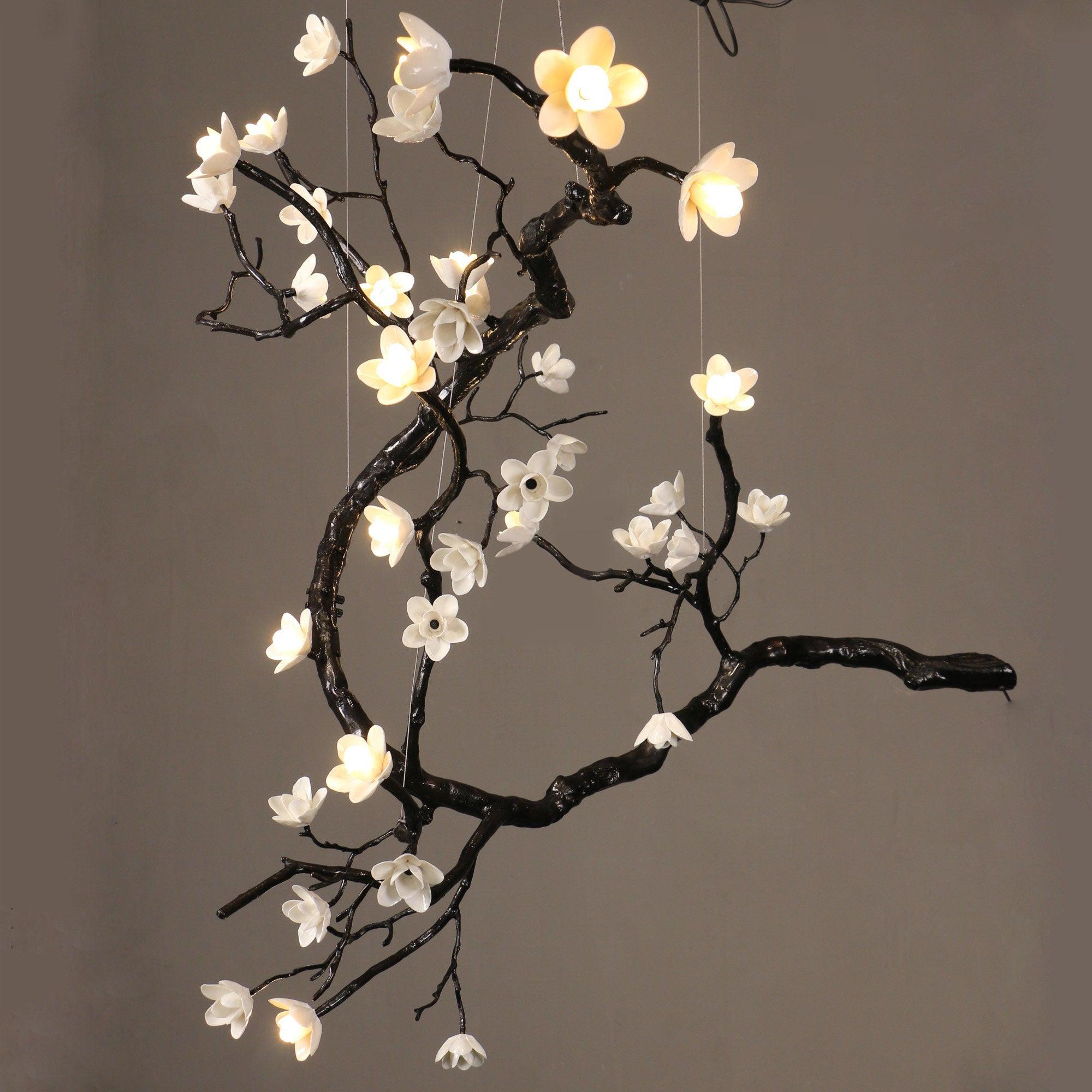 Elegant Branch Flower Chandelier - Rustic Wooden Ceiling Light Fixture for Dining Room, Bedroom, or Wedding Decor