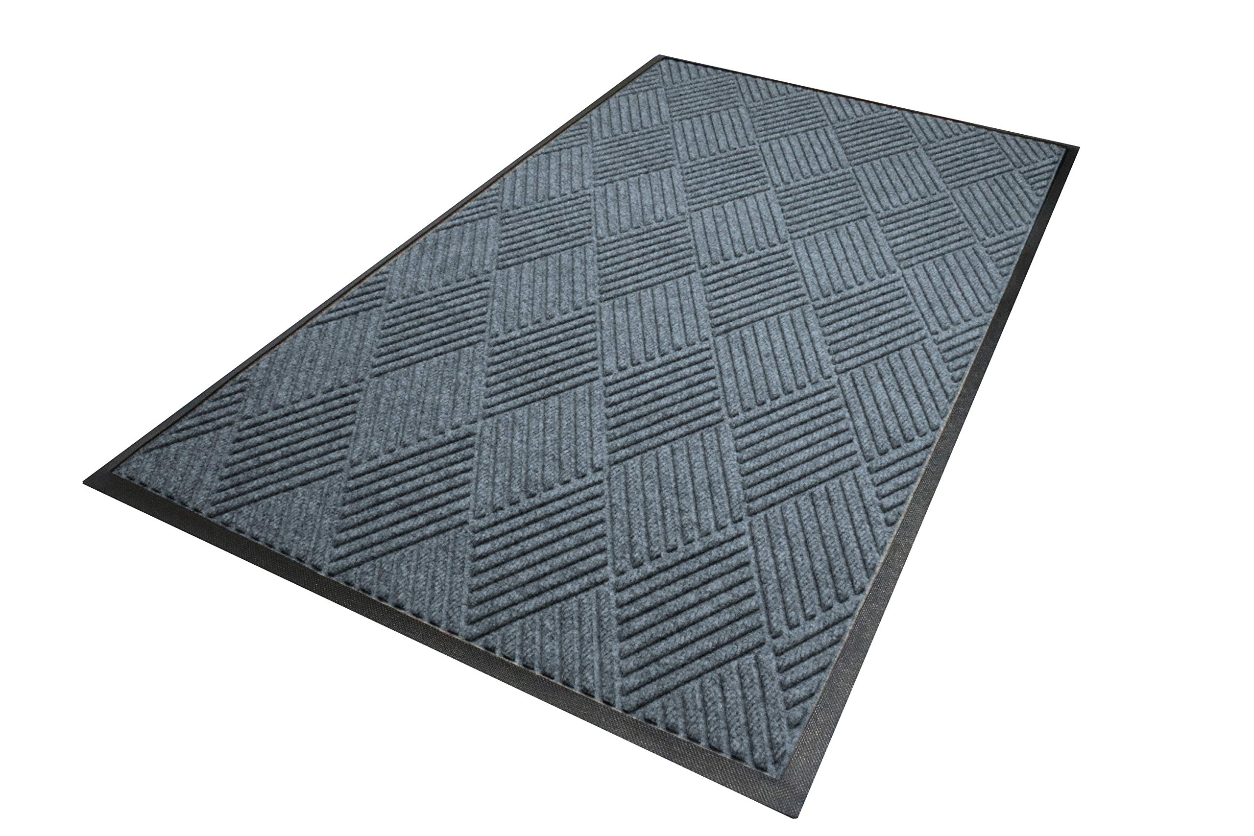 WaterHog Diamond Commercial-Grade Entrance Mat with Rubber Border – Indoor/Outdoor Quick-Drying Stain-Resistant Doormat (Bluestone, 3' x 8') for Home, Office, and High-Traffic Areas