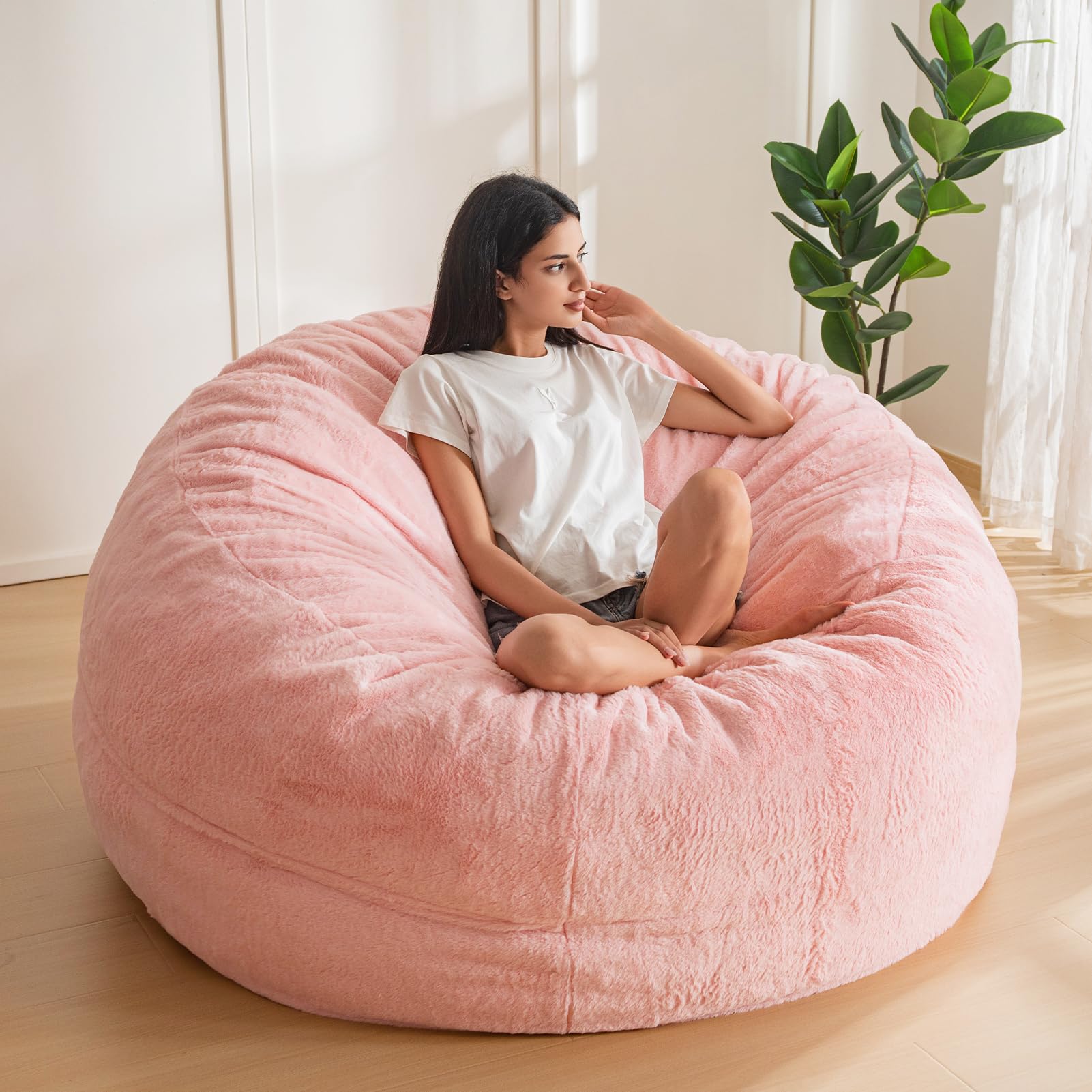 MAXYOYO Large Bean Bag Chair for Adults - Ultra Soft Fur Lazy Sofa with Premium Foam Filling for Living Room, Bedroom, Dorm | Comfy Pink Lounge Chair for Reading, Gaming & Relaxation