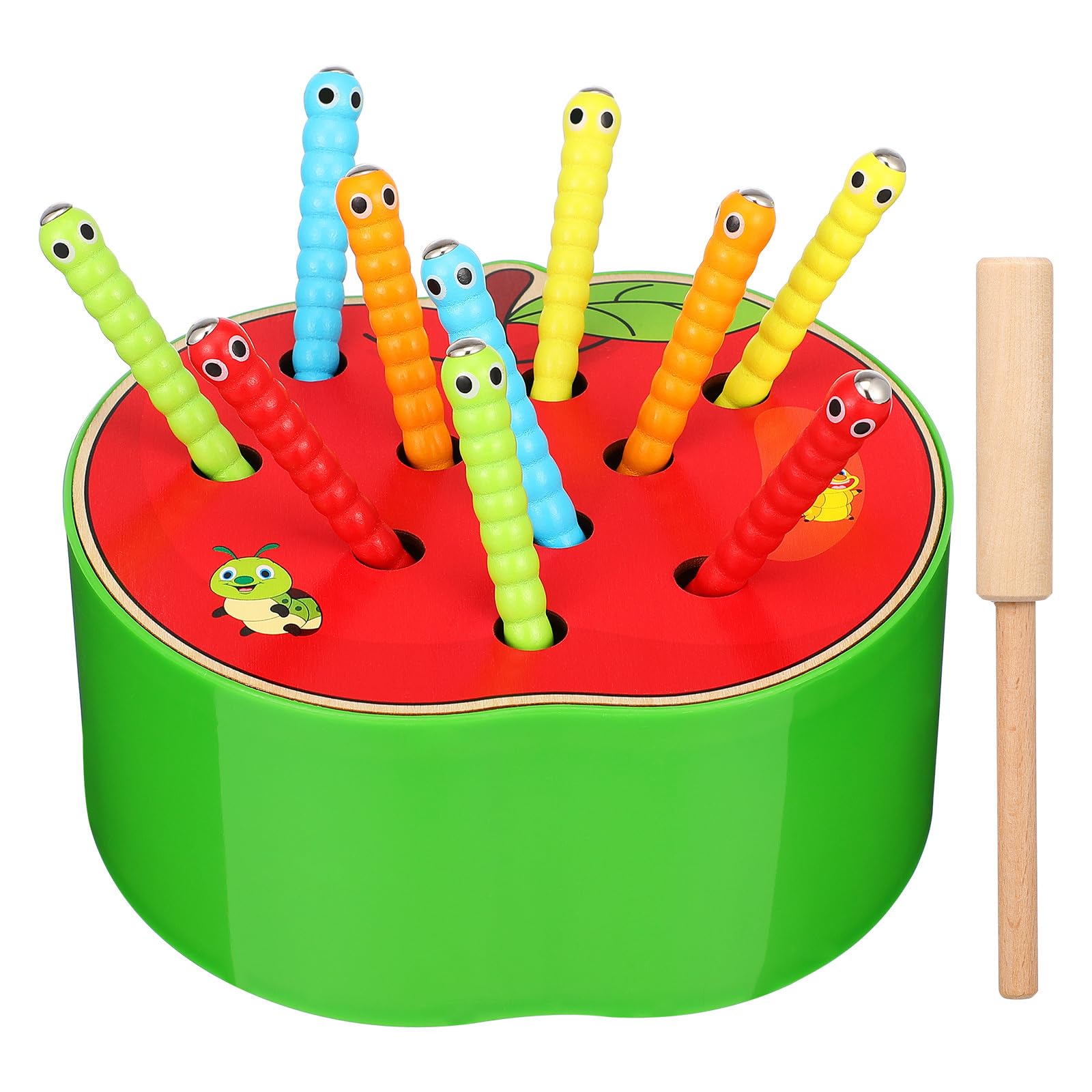 STOBOK Funny Apple-Shaped Magnetic Insect Catching Game - Wooden Educational Toy for Kids & Toddlers - Perfect for Indoor Play, Learning & Fine Motor Skills Development