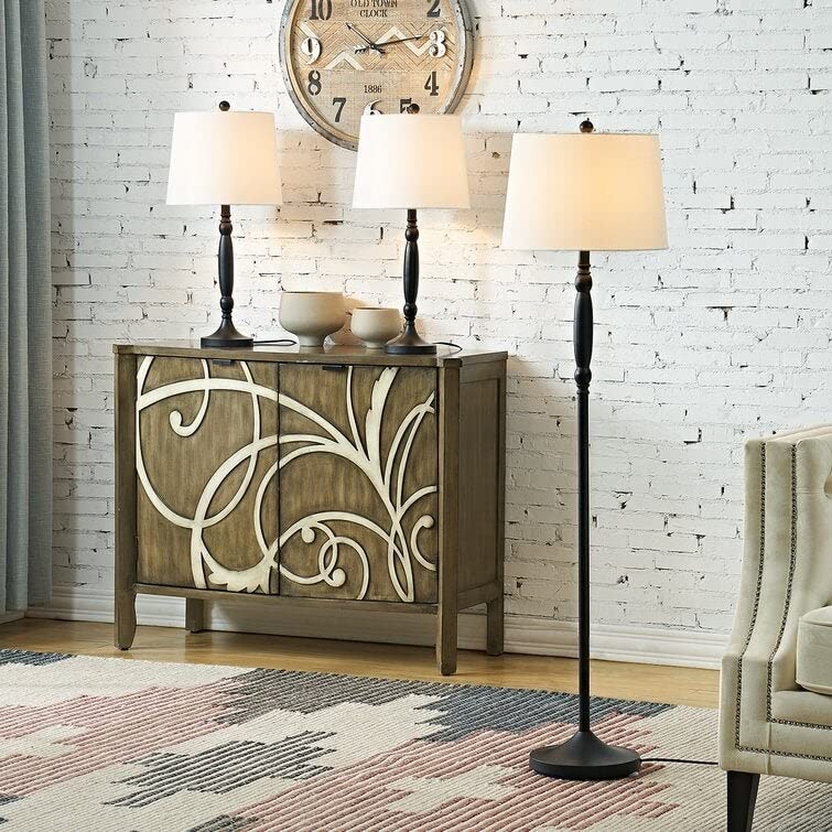 3-Piece Black Modern Floor Lamp Set - Energy Efficient LED Standing Lamps for Living Room, Bedroom & Office Decor