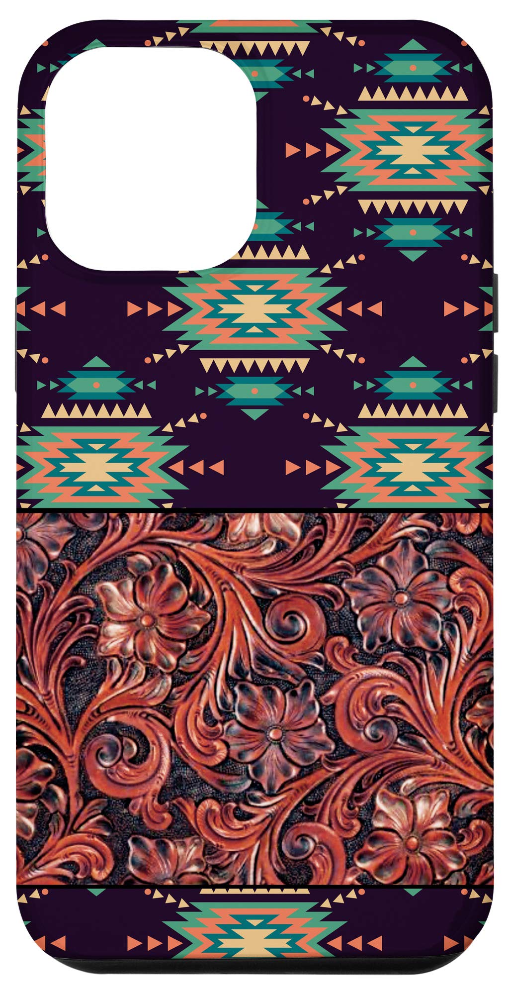 iPhone 12 Pro Max Case - Unique Black & Turquoise Navajo Aztec Floral Design Protective Cover | Perfect for Travel, Work & Everyday Use