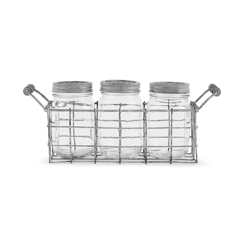 Weddingstar Vintage Inspired Mason Jar Vase Set with Wire Basket - Rustic Wedding Centerpieces, Farmhouse Decor for Weddings, Showers & Home Decor