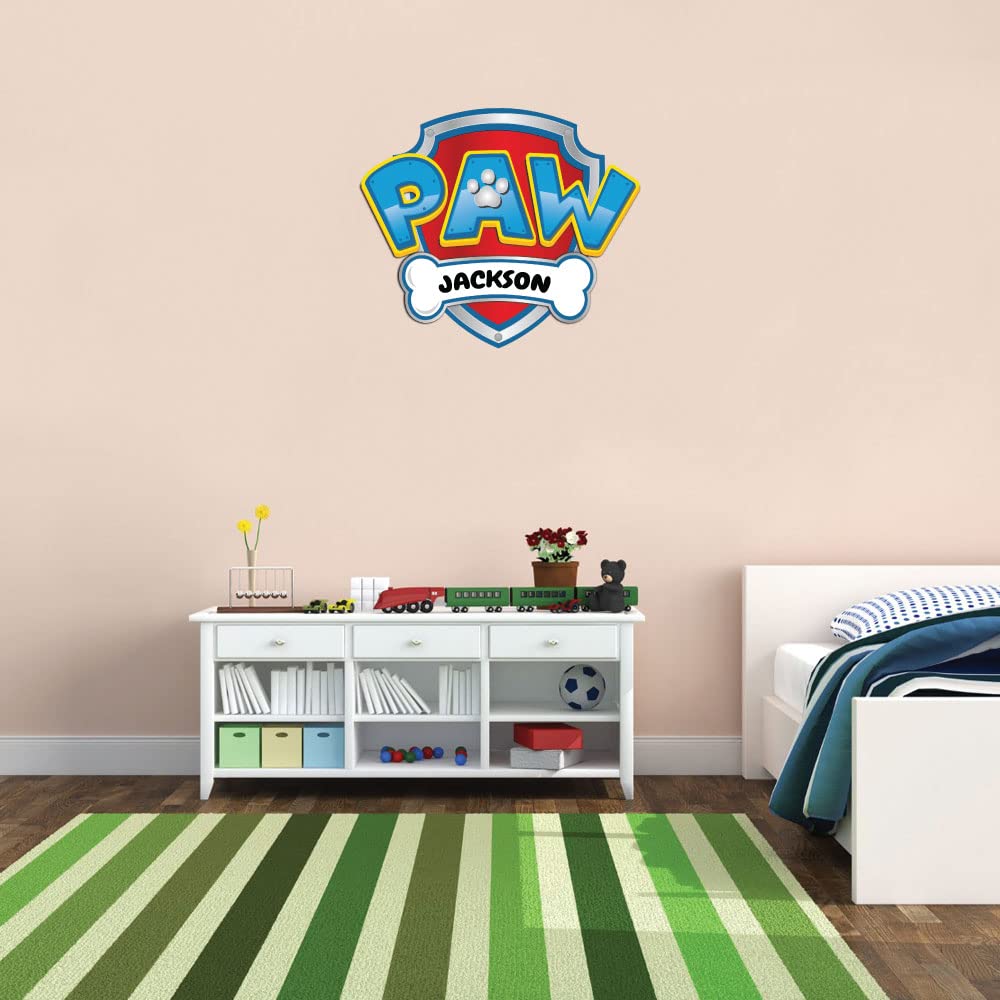 Custom Name Paw Patrol Wall Decals - Vinyl Stickers for Kids Room Nursery Decor, Baby Boy Home Décor (Paw V.2 Medium 30