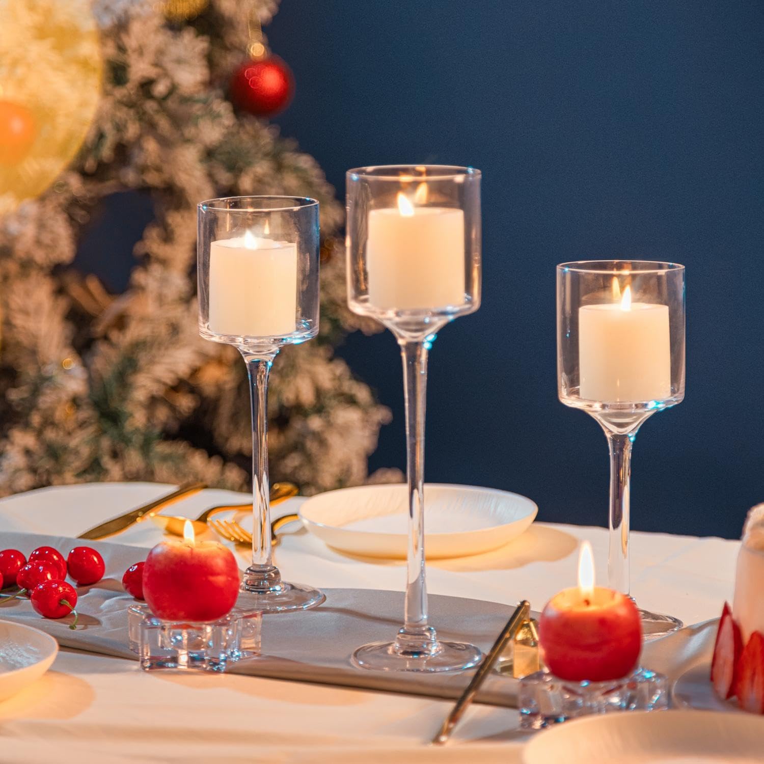 Elegant Clear Glass Tea Light Candle Holders - 10-Piece Set for Weddings, Dining Parties & Home Decor | Hurricane-Style Tall Candle Holders Perfect for Table Settings, Centerpieces & Romantic Gifts (Small Size)