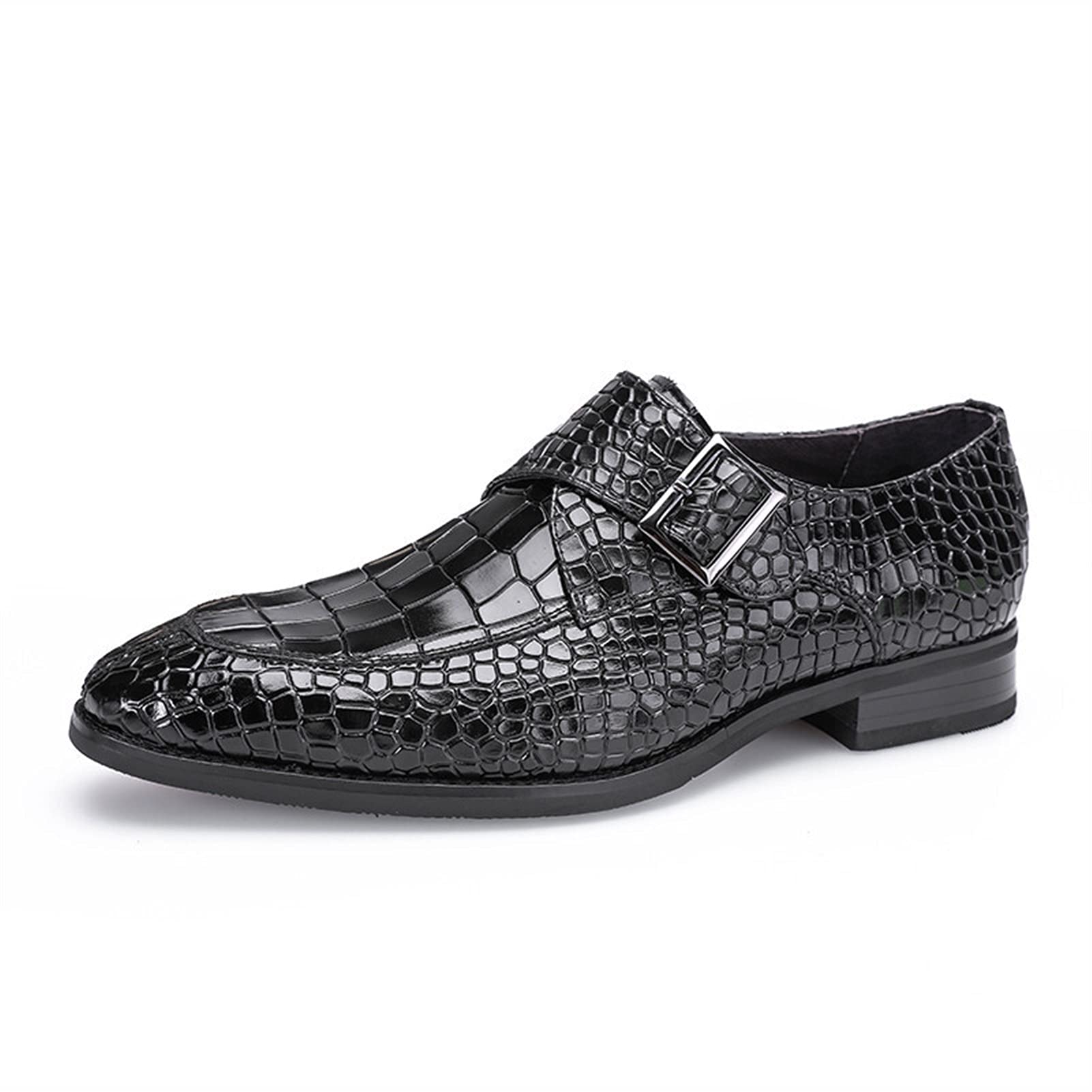 Premium Men's Leather Dress Shoes - Genuine Crocodile Embossed Oxford Slip-On Monk Strap Formal Shoes with Non-Slip Rubber Sole | Perfect for Business, Weddings & Special Occasions