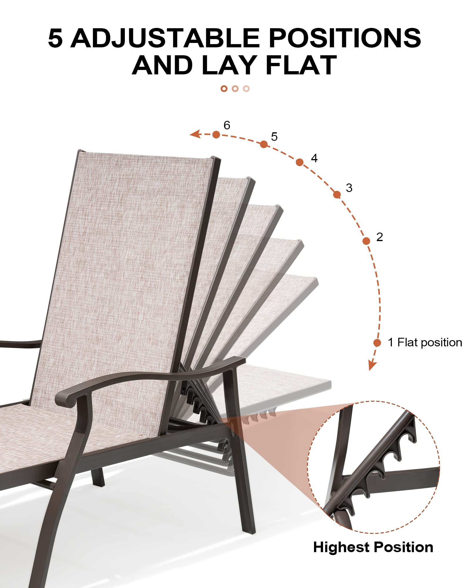 Crestlive 3-Piece Aluminum Chaise Lounge Set - 5-Position Adjustable Patio Recliners, All-Weather Outdoor Lounge Chairs for Poolside, Beach, Backyard & Garden (Beige) | Perfect for Sunbathing, Relaxing & Outdoor Entertaining