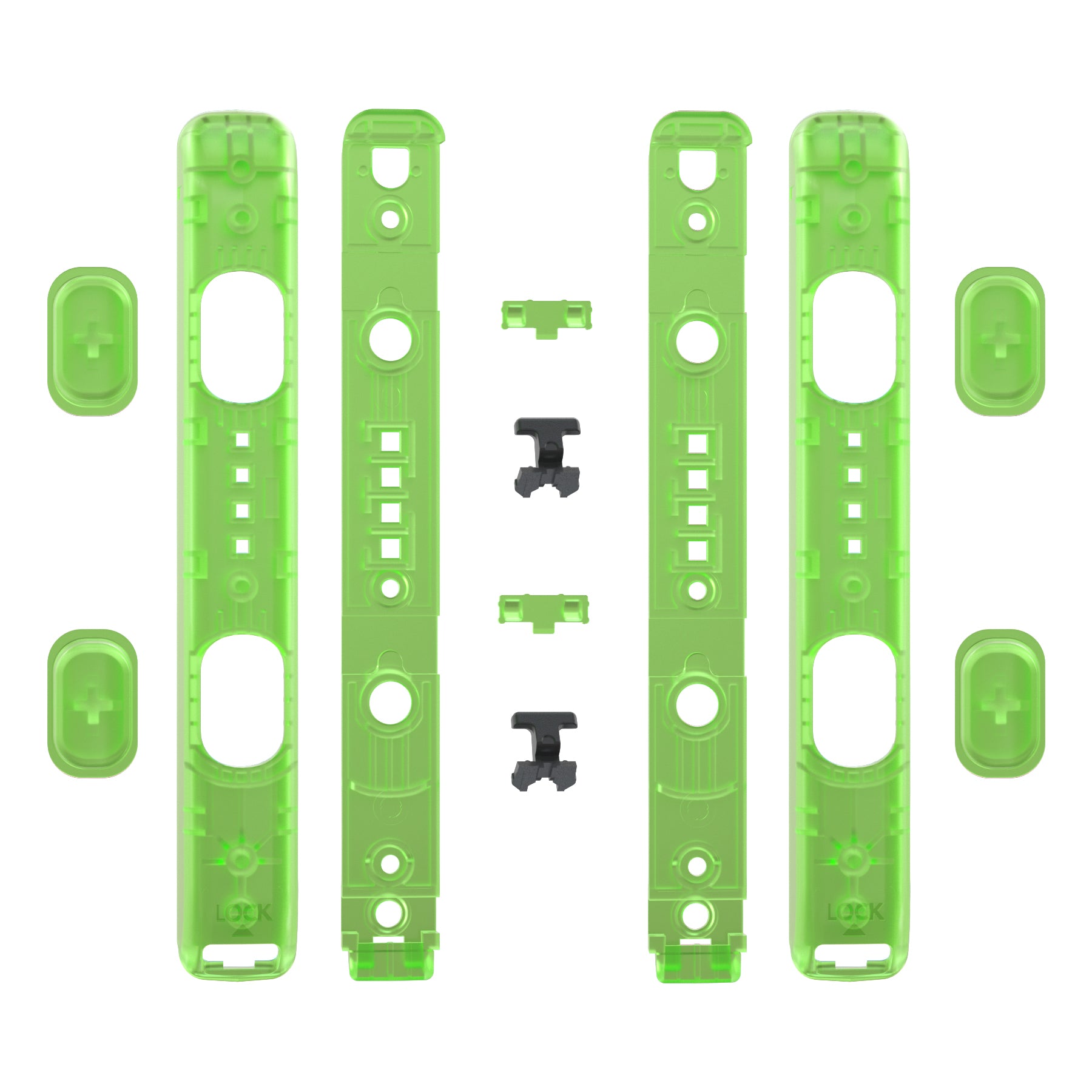 eXtremeRate Clear Green Replacement Shell for Nintendo Switch Joy-Con Strap - Custom Joy-Con Wrist Strap Housing Buttons (2 Pack) - Perfect for Gaming, Cosplay & Switch Accessory Customization
