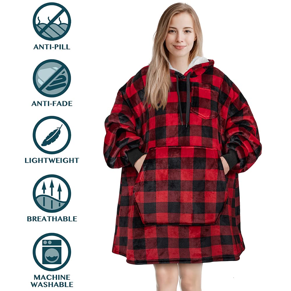 PAVILIA Women's Sherpa Wearable Blanket Hoodie - Oversized Cozy Fleece Hooded Sweatshirt for Men & Women | Perfect for Lounging, Netflix Nights & Outdoor Camping