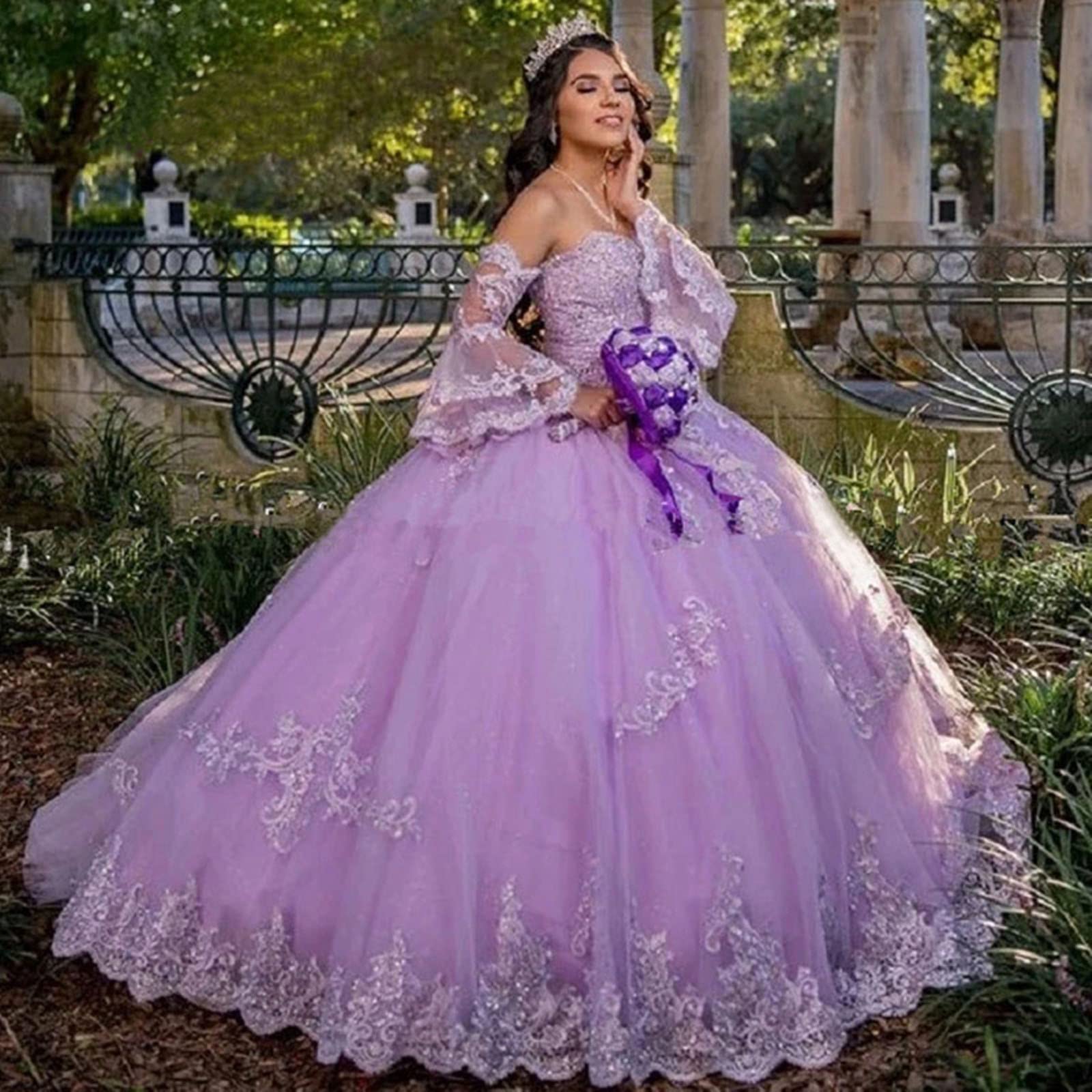 Emmani Women's Sweetheart Neckline Long Sleeve Quinceanera Dress with Lace Appliques & Beading - Light Yellow Ball Gown for Prom, Homecoming, Wedding Guest & Special Occasions