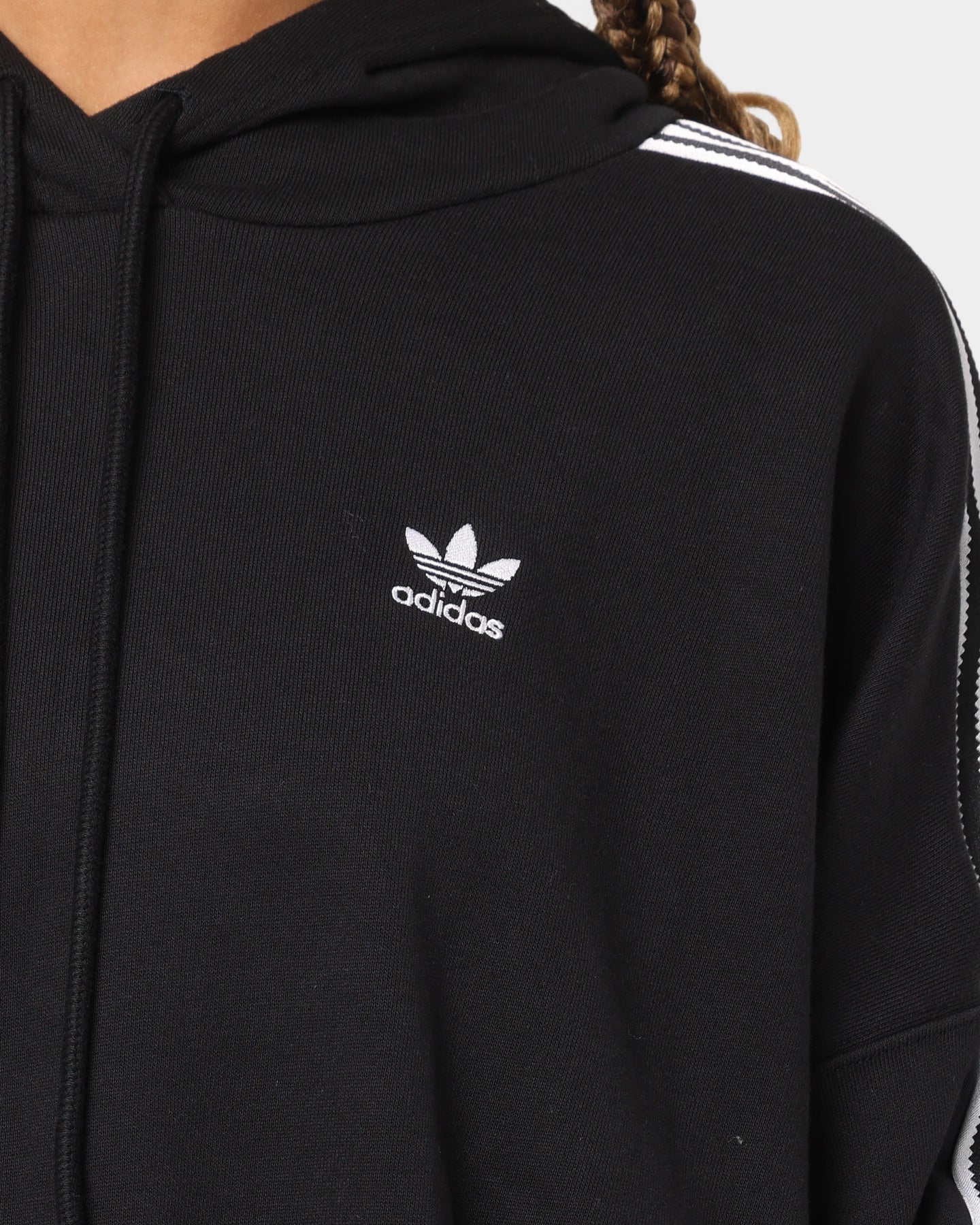 Adidas Women's Satin Stripe Hoodie - Black Pullover Sweatshirt for Casual Wear, Gym & Street Style Fashion