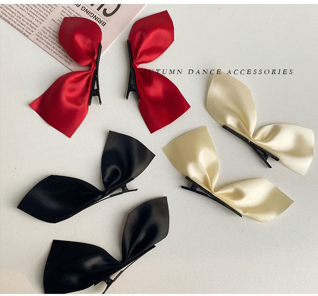 Elegant Satin Ribbon Hair Clips for Women & Girls - 3 Pairs of Red & Black Bowknot Side Hairpins | Perfect for School, Parties, Weddings & Everyday Hair Accessories