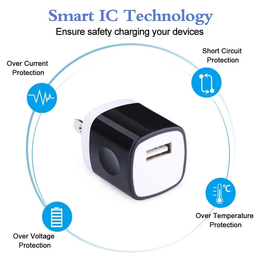 HOOTEK 10-Pack USB Wall Charger Cube - 1A/5V Fast Charging Block Adapter for iPhone 16/15/14/13/12 Pro Max, Samsung Galaxy, LG, Moto - Perfect for Home, Office & Travel Charging Needs