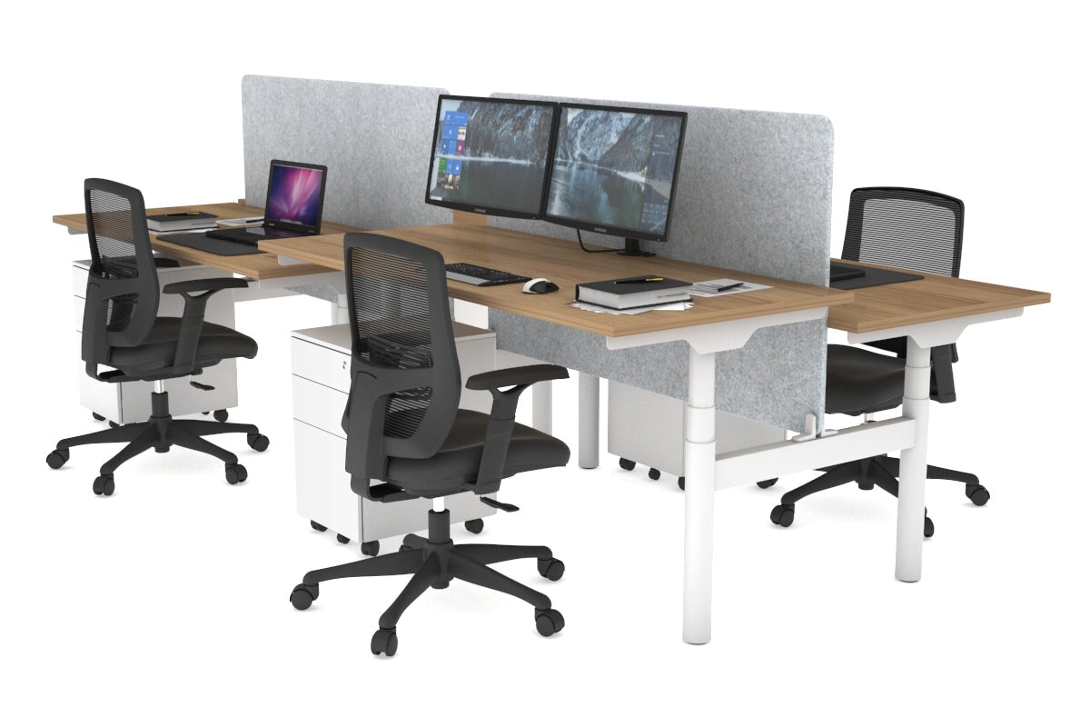 Flexi Premium Height Adjustable 4-Person H Bench Workstation - White Frame [1800L x 700W] - Ideal for Office, Coworking Spaces & Home Offices