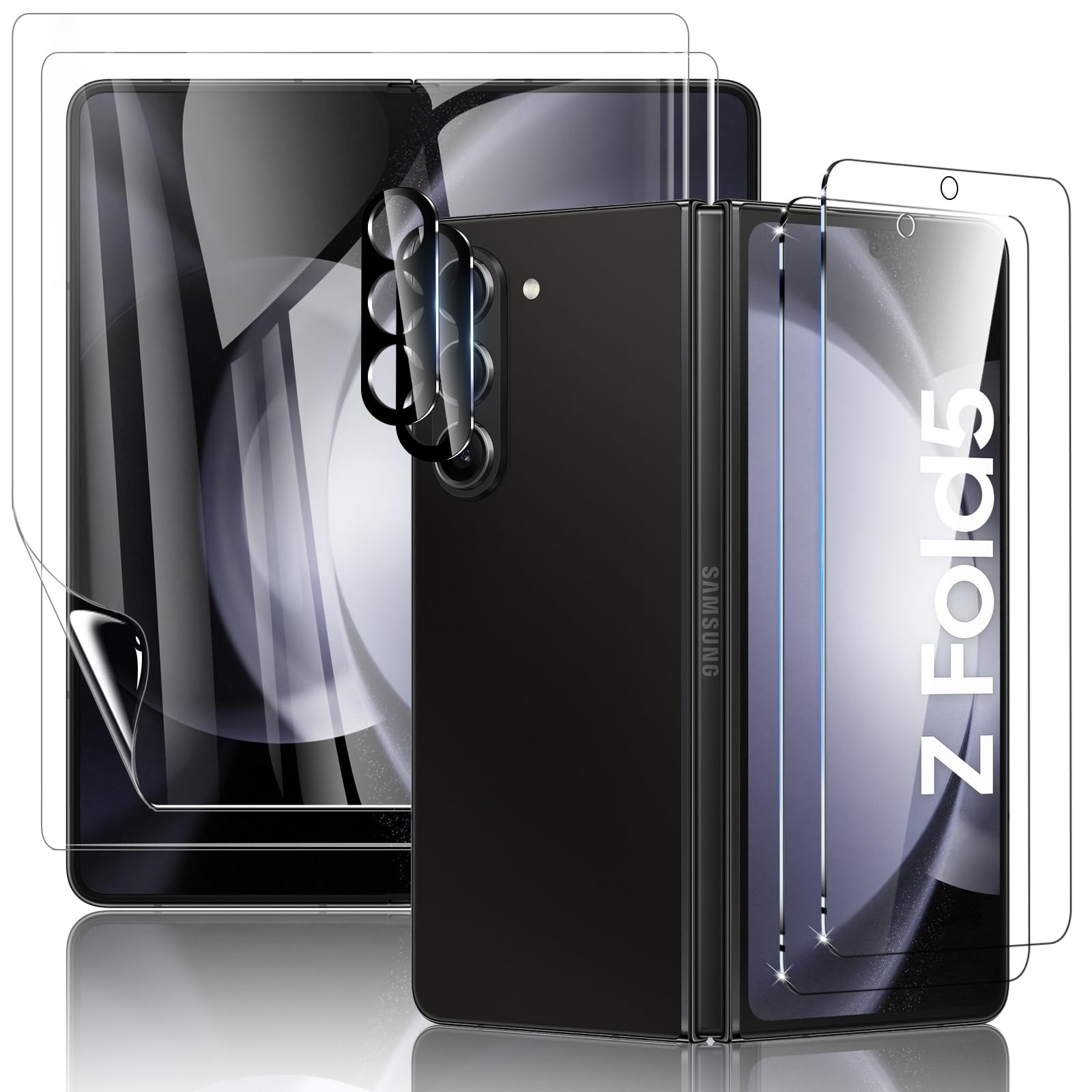 6 Pack Samsung Galaxy Z Fold 5 Screen Protector Set - Tempered Glass Front Screen Protector + Inner TPU Film + Camera Lens Protector | Anti-Scratch, Bubble-Free | Perfect for Work, Travel & Everyday Protection
