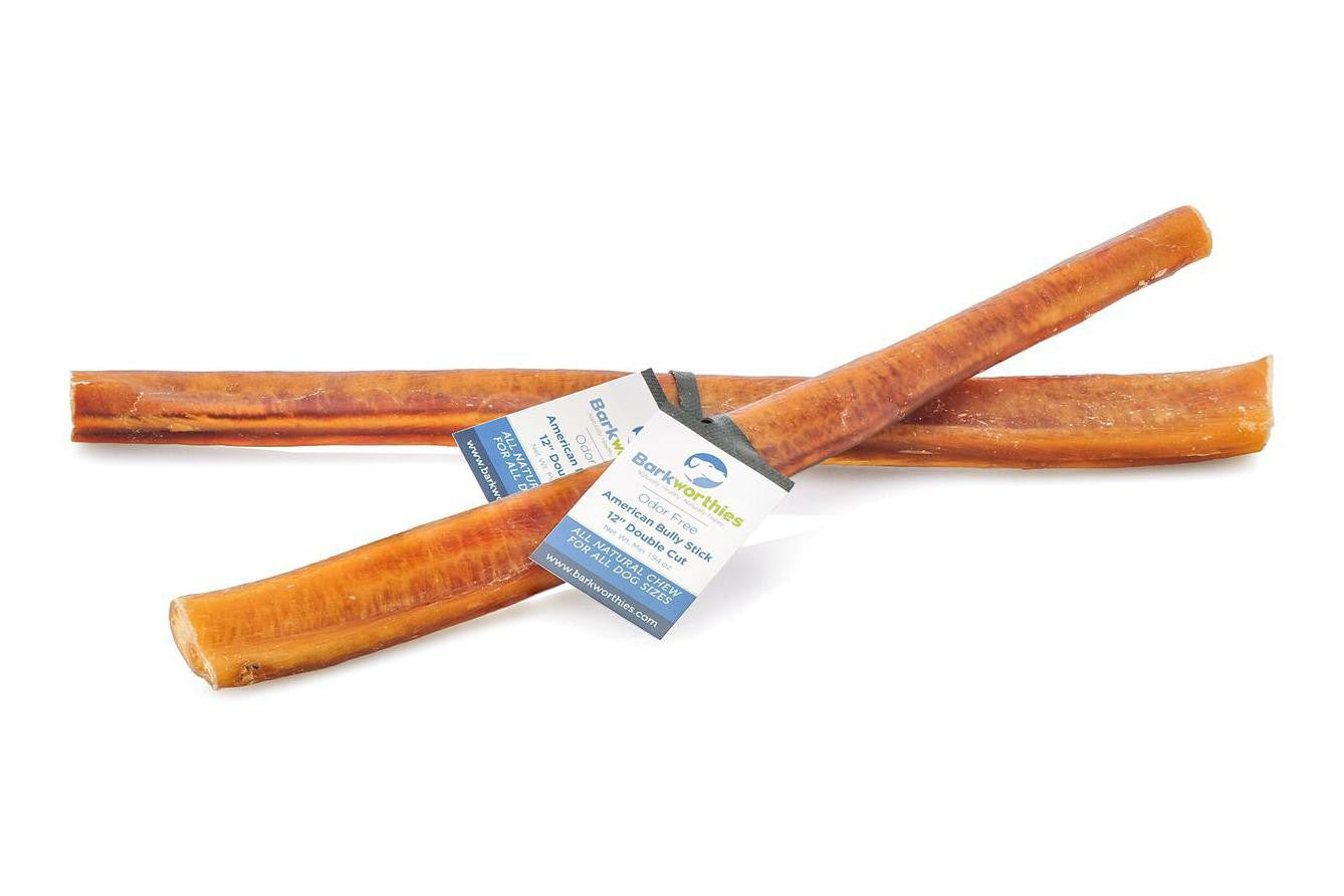 Natural Odor-Free American Bully Sticks for Dogs - 12 Pack Double Cut - Long-Lasting Chew Treats for Puppies & Adult Dogs - Perfect for Teething, Anxiety Relief, and Dental Health