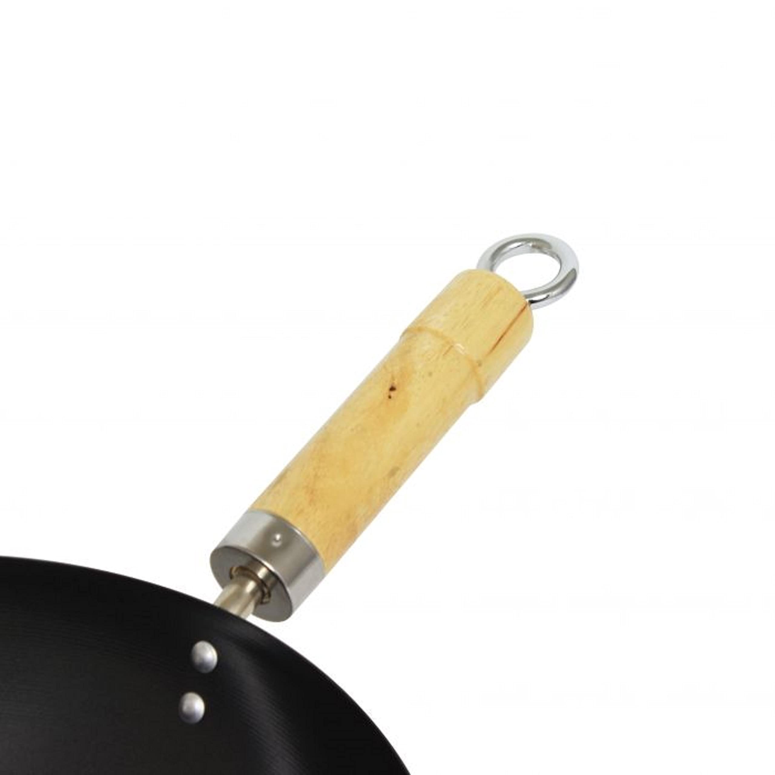TrueCraftware 12-Inch Non-Stick Carbon Steel Wok Pan with Wooden Handle - Flat Bottom Stir Fry Pan for Asian Cooking - Perfect for Stir-Frying, Deep Frying, Steaming & Grilling - Ideal for Home Chefs & Restaurant Use