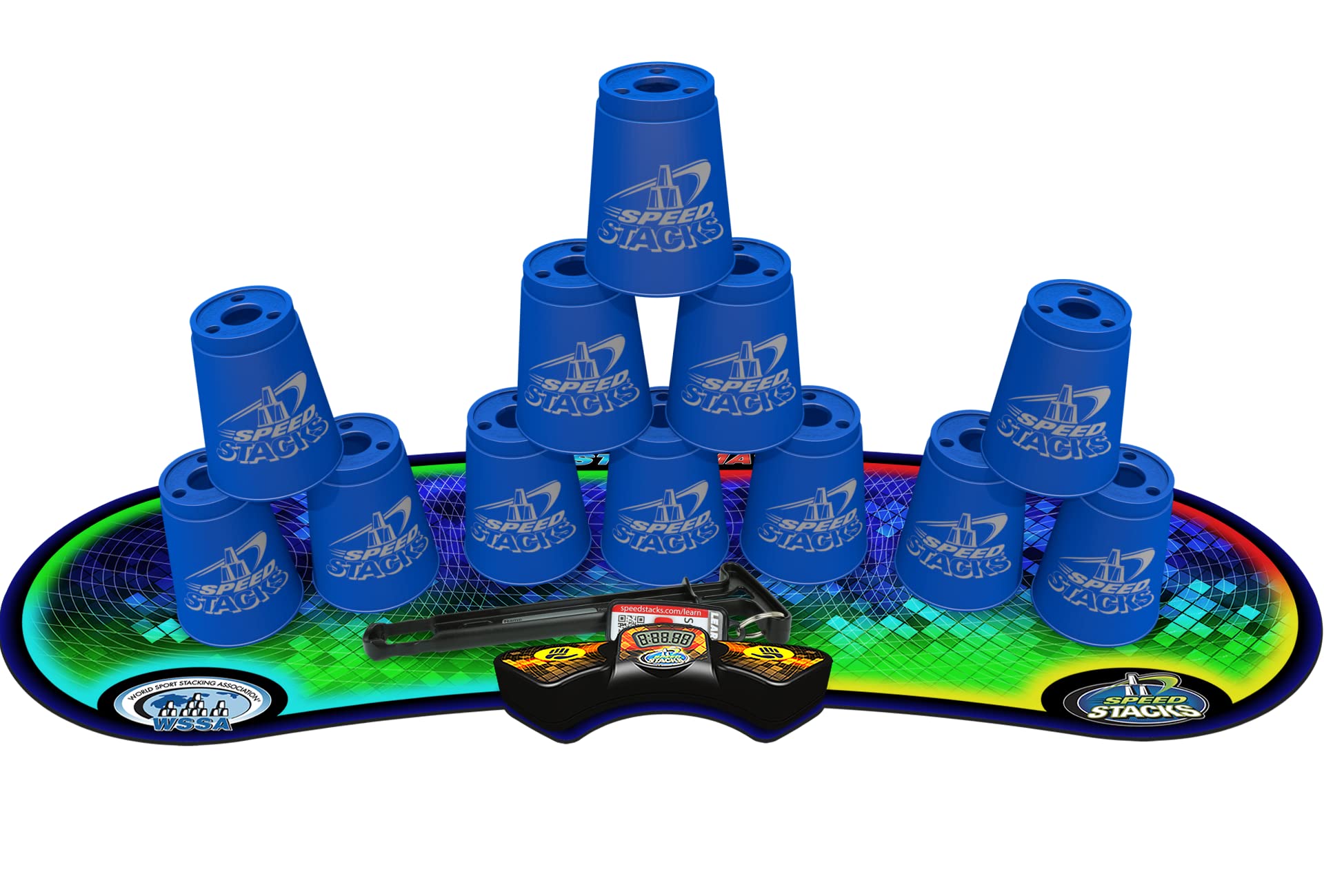 Speed Stacks Sport Stacking Competitor Set - 12 Blue Cups, Holding Stem, GX Timer & Mat | WSSA Approved | Perfect for Tournaments, School PE & Family Game Night
