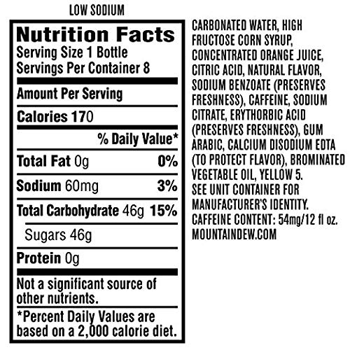 Mountain Dew Citrus Soda - 8 Pack of 12 Fl Oz Bottles (96 Oz Total) - Refreshing Soft Drink for Parties, Gaming & Outdoor Adventures