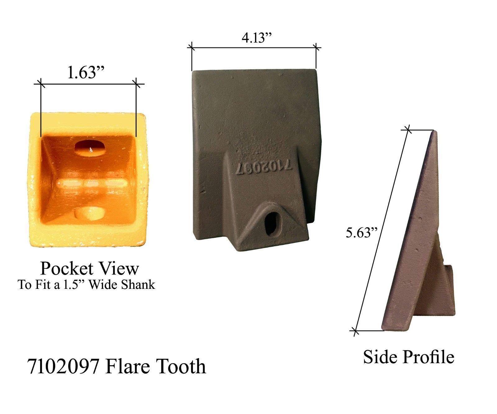 6 Bobcat Style Mini Excavator Bucket Teeth with Pins - Heavy Duty Dirt Flare Teeth for Skid Steer Loaders (7102097) - Perfect for Landscaping, Construction & Digging Projects