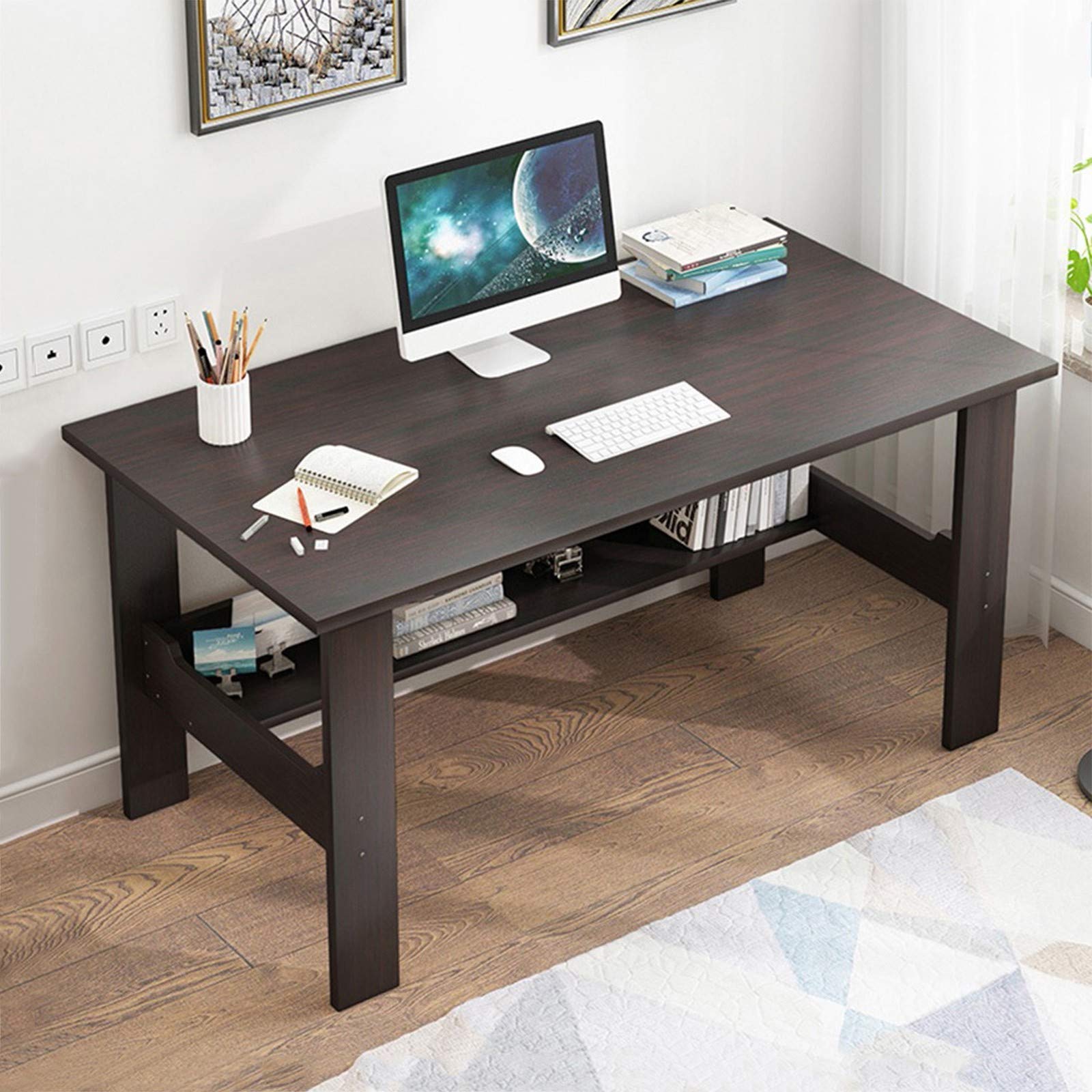 Modern Black Home Office Desk - Computer Workstation for Laptop & Study, Durable Writing Table for Bedroom & Workspace | Perfect for Remote Work & Online Learning