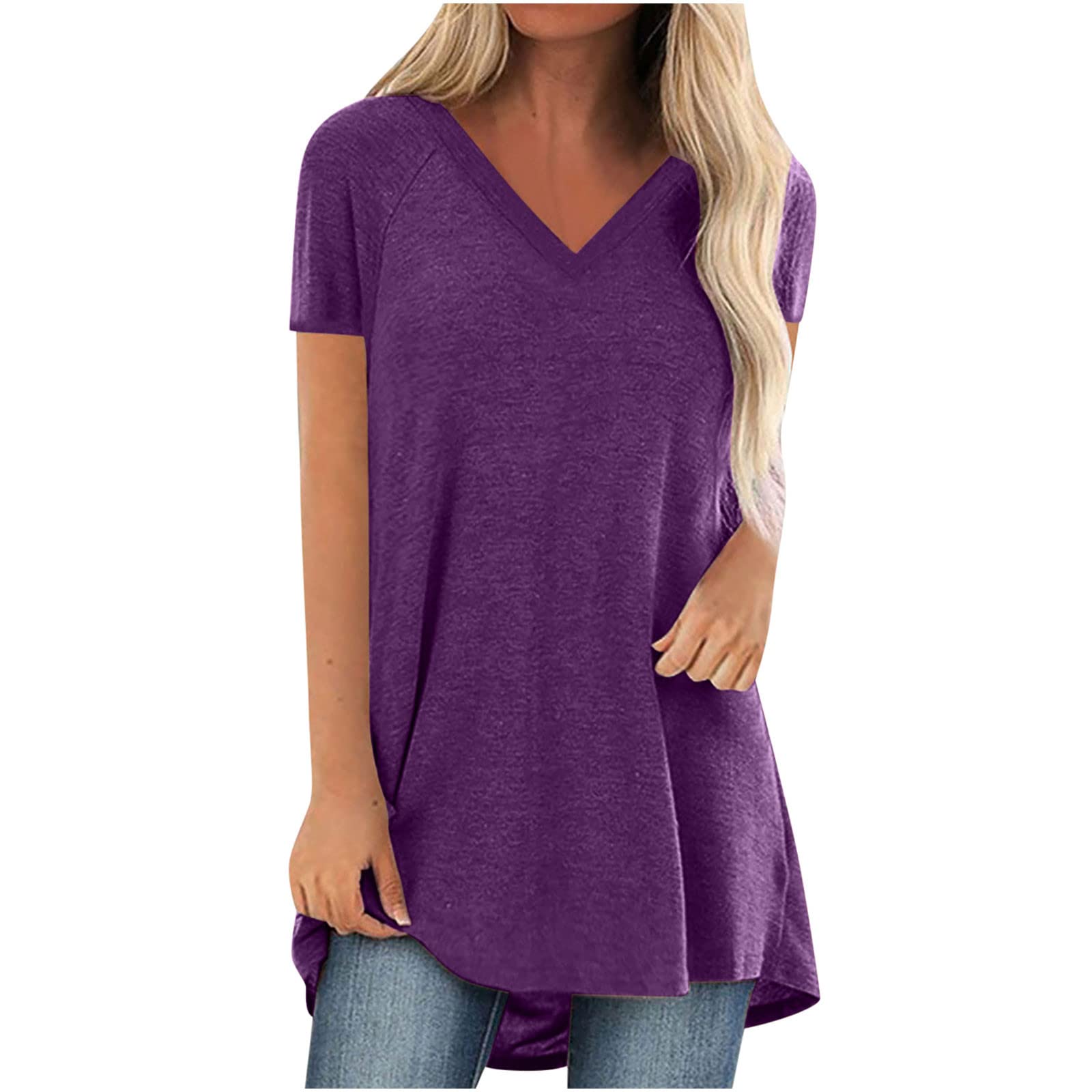 Women's Short Sleeve Flowy Summer Tunic Tops - Crewneck & V-Neck Casual Blouses for Leggings | Plus Size Comfortable Shirts for Beach, Travel & Everyday Wear