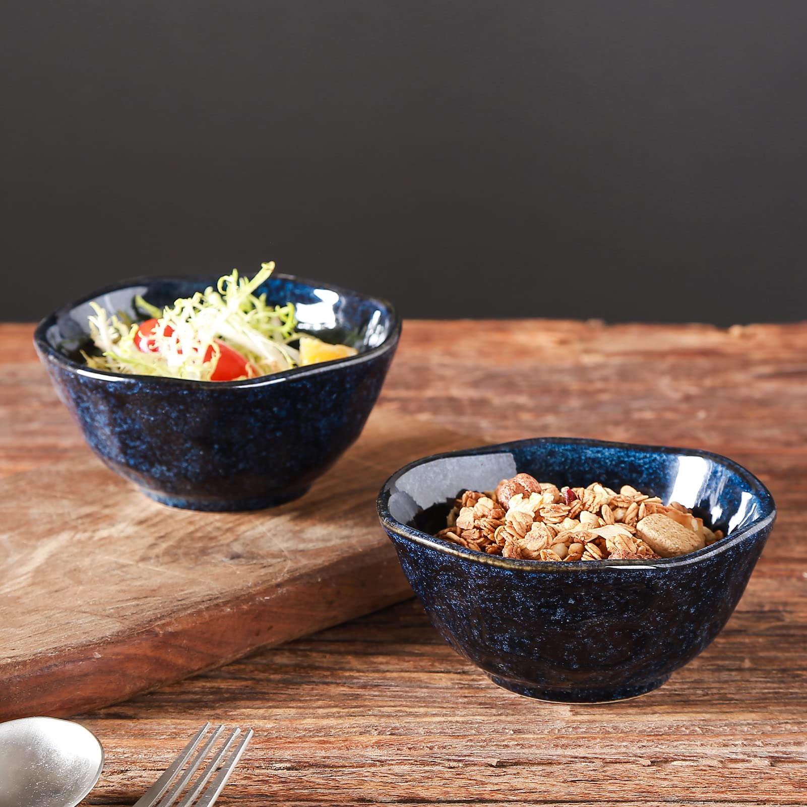 Vicrays 10 oz Ceramic Dessert Bowls Set of 6 - Microwave, Oven & Dishwasher Safe Small Serving Bowls for Ice Cream, Soup, Cereal, Snacks - Starry Blue - Perfect for Parties, Restaurants & Home Dining