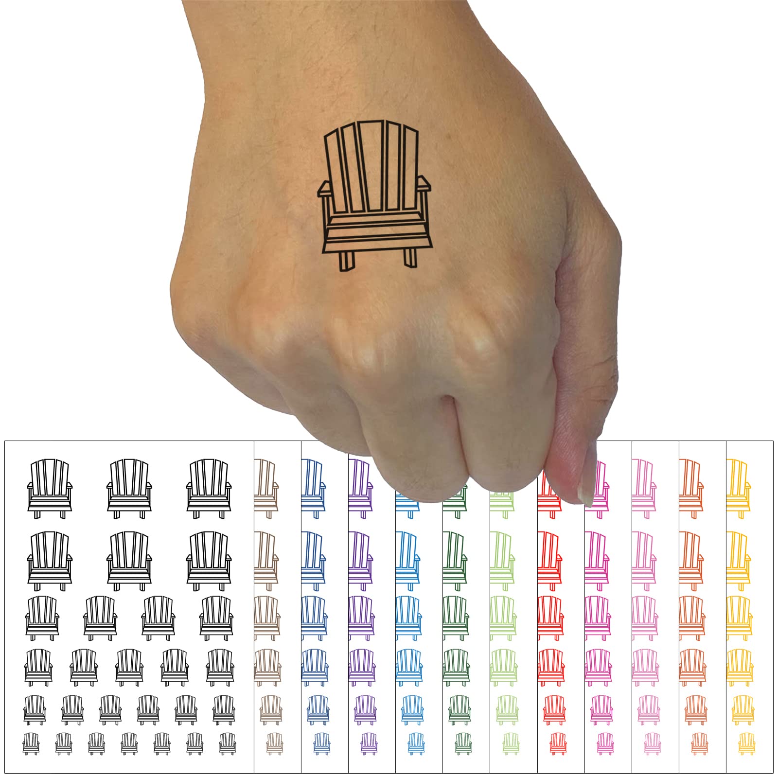 Waterproof Adirondack Beach Lake Chair Temporary Tattoo Set - Fake Body Art for Summer, Pool Party & Vacation (Black, 1 Sheet) | Perfect for Beach Outings, Music Festivals & Outdoor Adventures