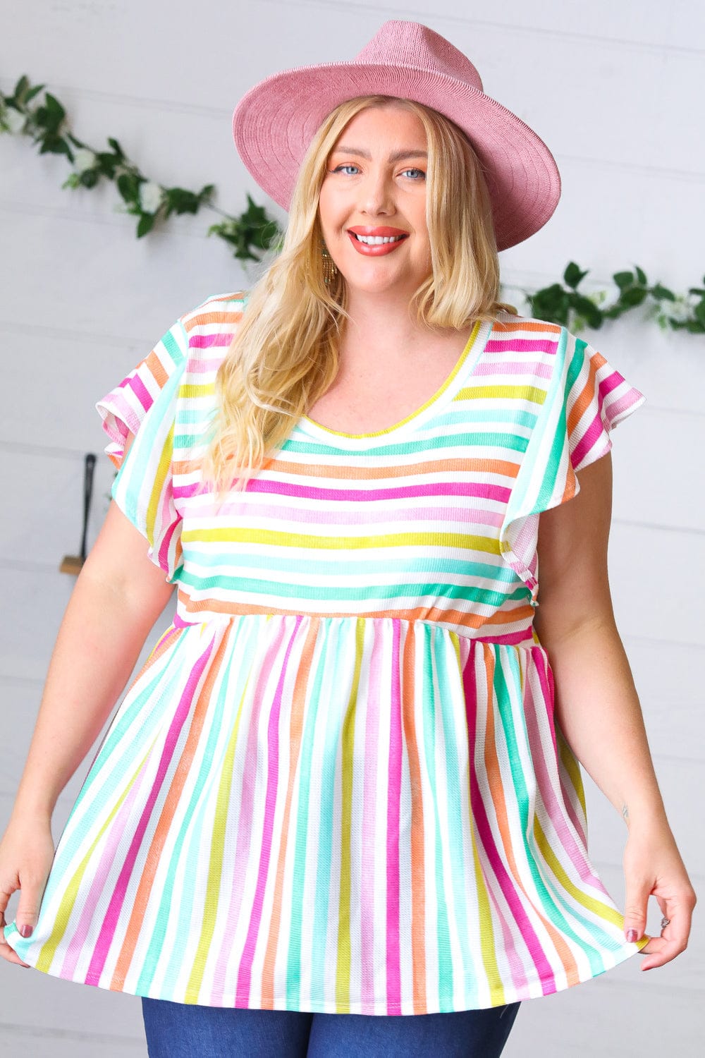 Lavender Rainbow Stripe Babydoll Top - Cute Flowy Summer Crop Top for Women, Perfect for Beach, Music Festivals & Date Nights