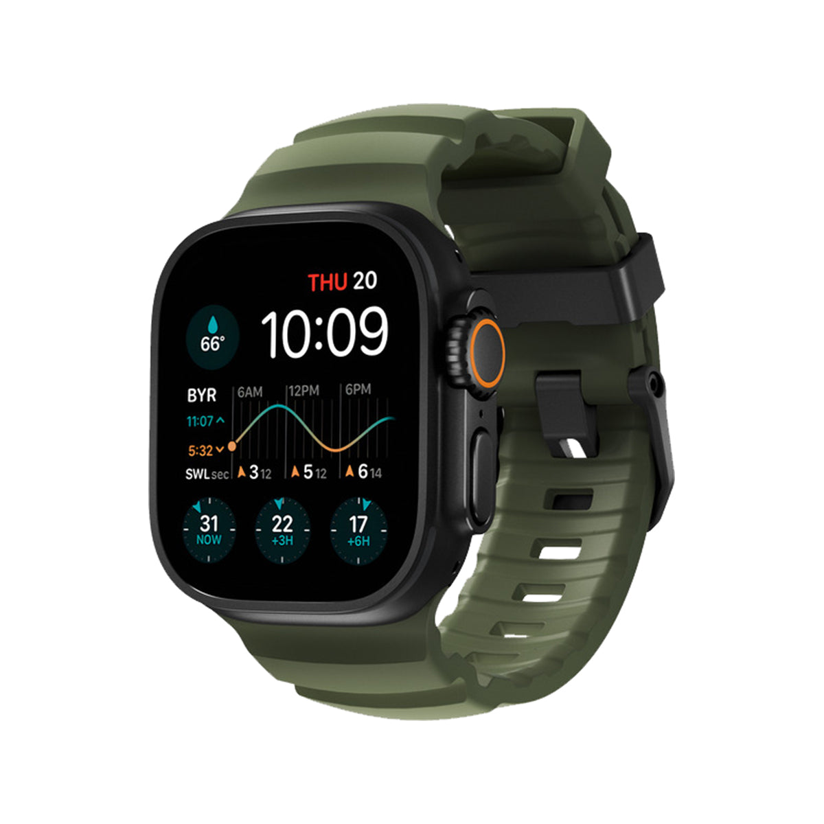 NOMAD Rocky Point Band for Apple Watch 44mm 46mm - Forest Green with Black Hardware | Rugged Durable Sport Strap for Outdoor Activities Hiking Running Swimming