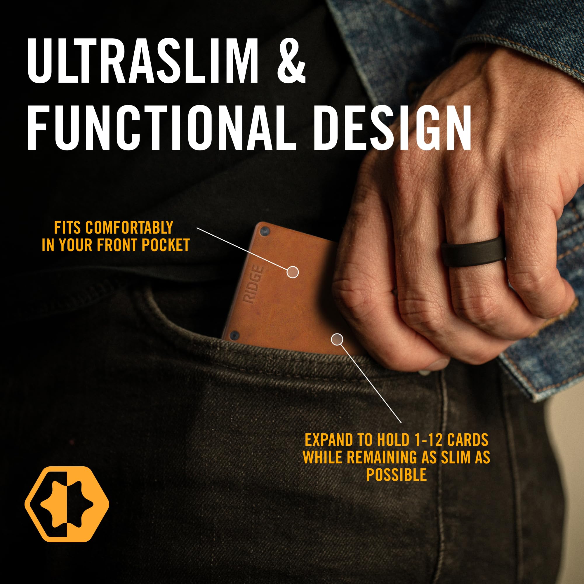 The Ridge Wallet For Men - Slim Leather RFID Blocking Card Holder with Cash Strap | Holds 12 Cards | Minimalist Design (Tobacco Brown) | Perfect for Everyday Carry, Travel & Business