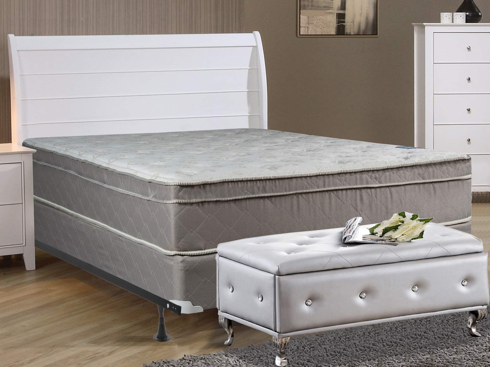 Continental Sleep Plush Foam Encased Hybrid Eurotop Innerspring Mattress Set - Full XL Size with 8