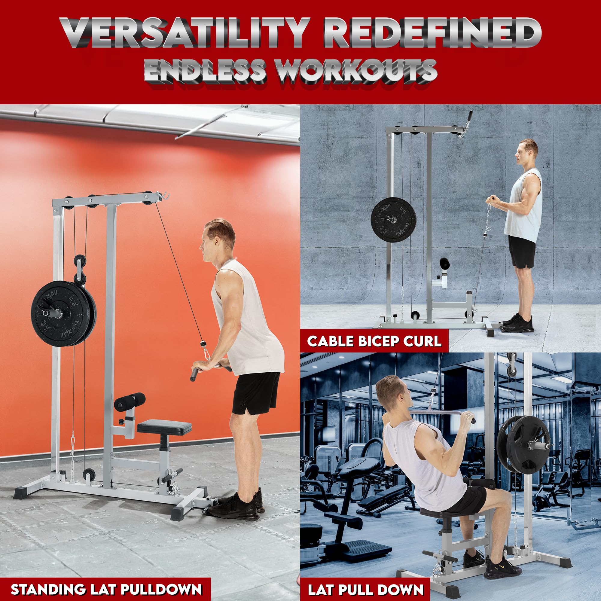 Yes4All LAT Pull Down & Row Cable Machine - Adjustable High & Low Pulley Station with Extra Pulley Cable for Home Gym Strength Training | Perfect for Lat Workouts, Back Exercises & Full-Body Training