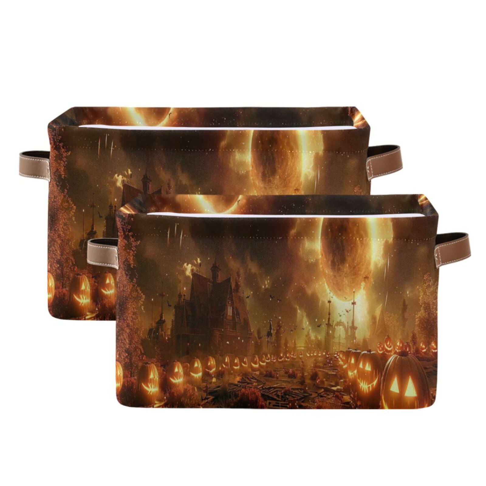 Spooky Night Halloween Storage Baskets - Foldable Fabric Storage Bins for Organizing Shelves, Closet & Home Decor | Perfect for Seasonal Decor, Toy Storage & Room Organization