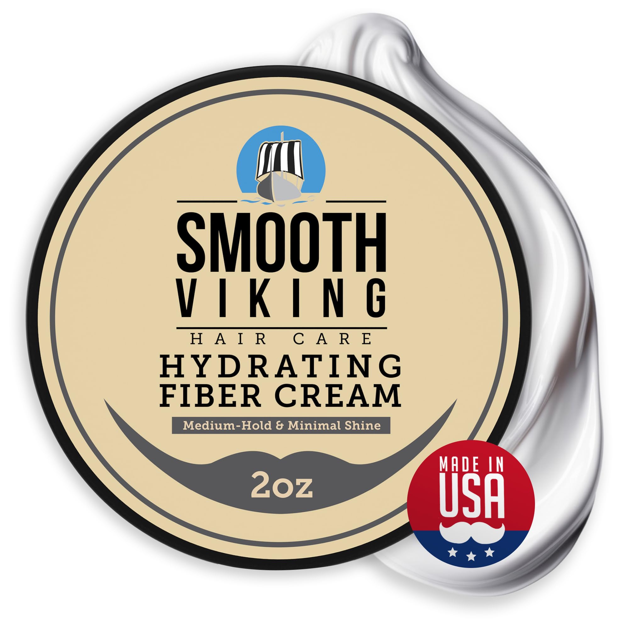 Smooth Viking Hydrating Fiber Cream for Men - Natural Styling Cream, Hair Gel & Paste | Made in USA, 2oz | Perfect for Daily Styling, Textured Looks & Frizz Control