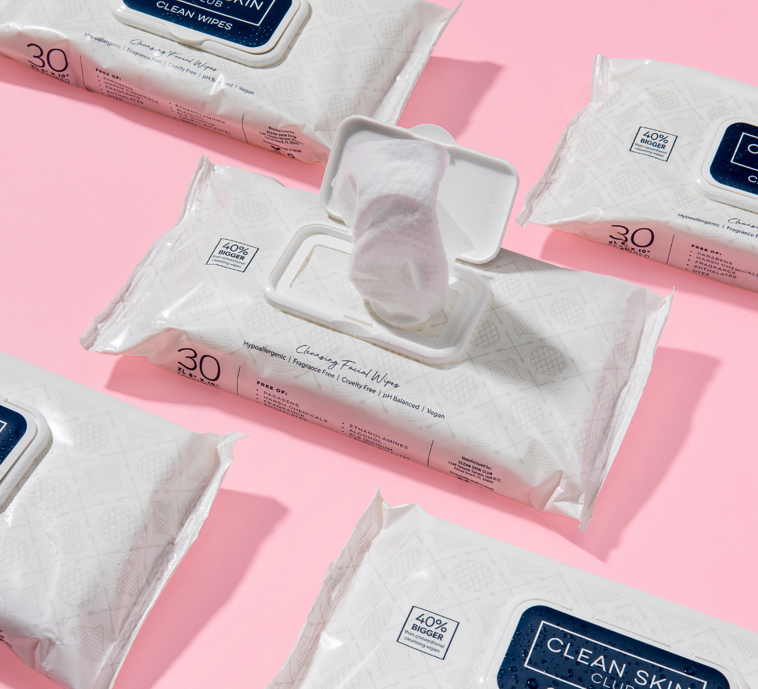 Clean Skin Club Disposable Facial Cleansing Wipes for Acne & Makeup Removal - Gentle & Hypoallergenic for Sensitive Skin - Perfect for Travel, Gym & On-the-Go Skincare