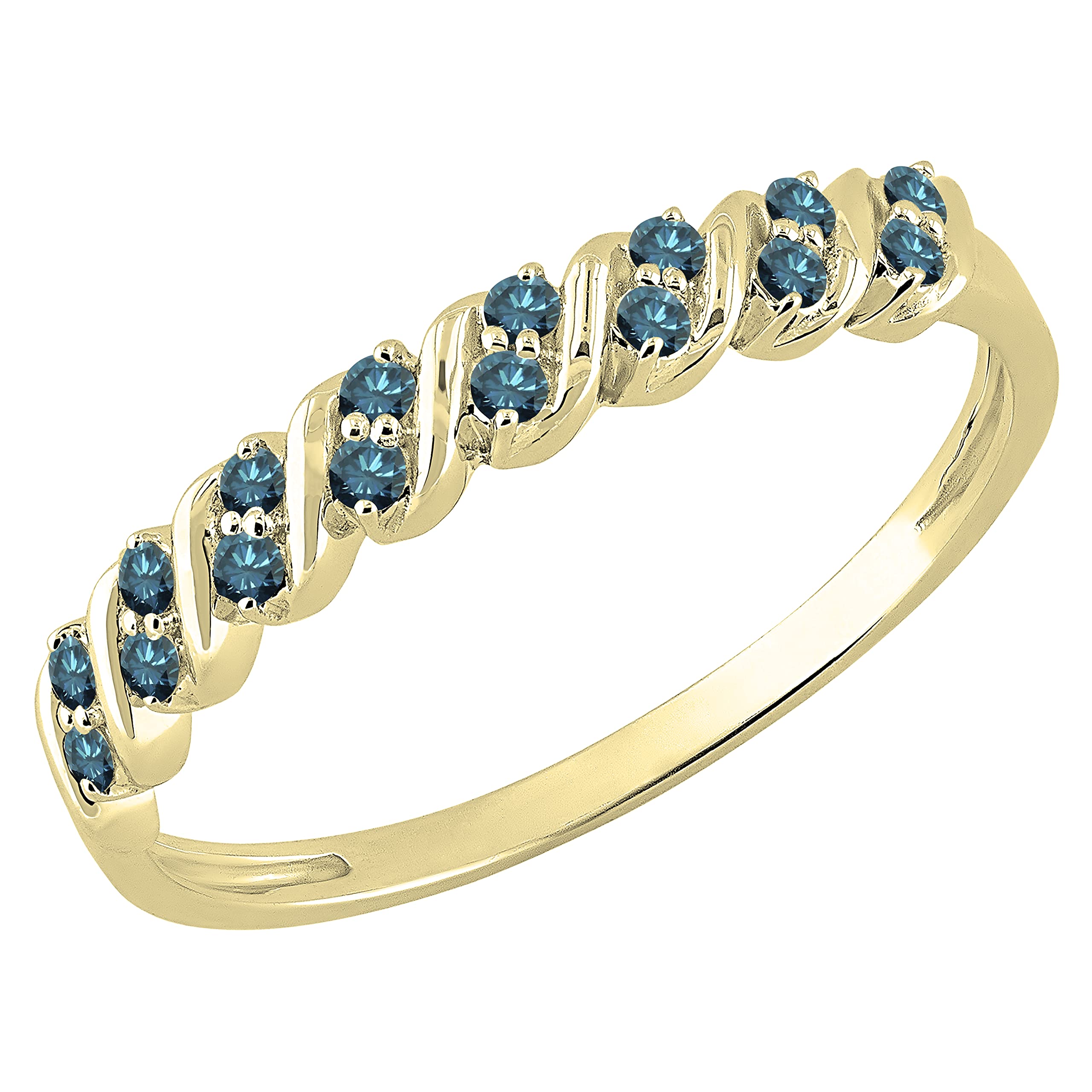 0.18 Carat Round Blue Diamond Wave Stackable Wedding Band for Women - 14K Solid Yellow Gold, Size 9 - Elegant Bridal Ring for Anniversary, Engagement & Everyday Wear