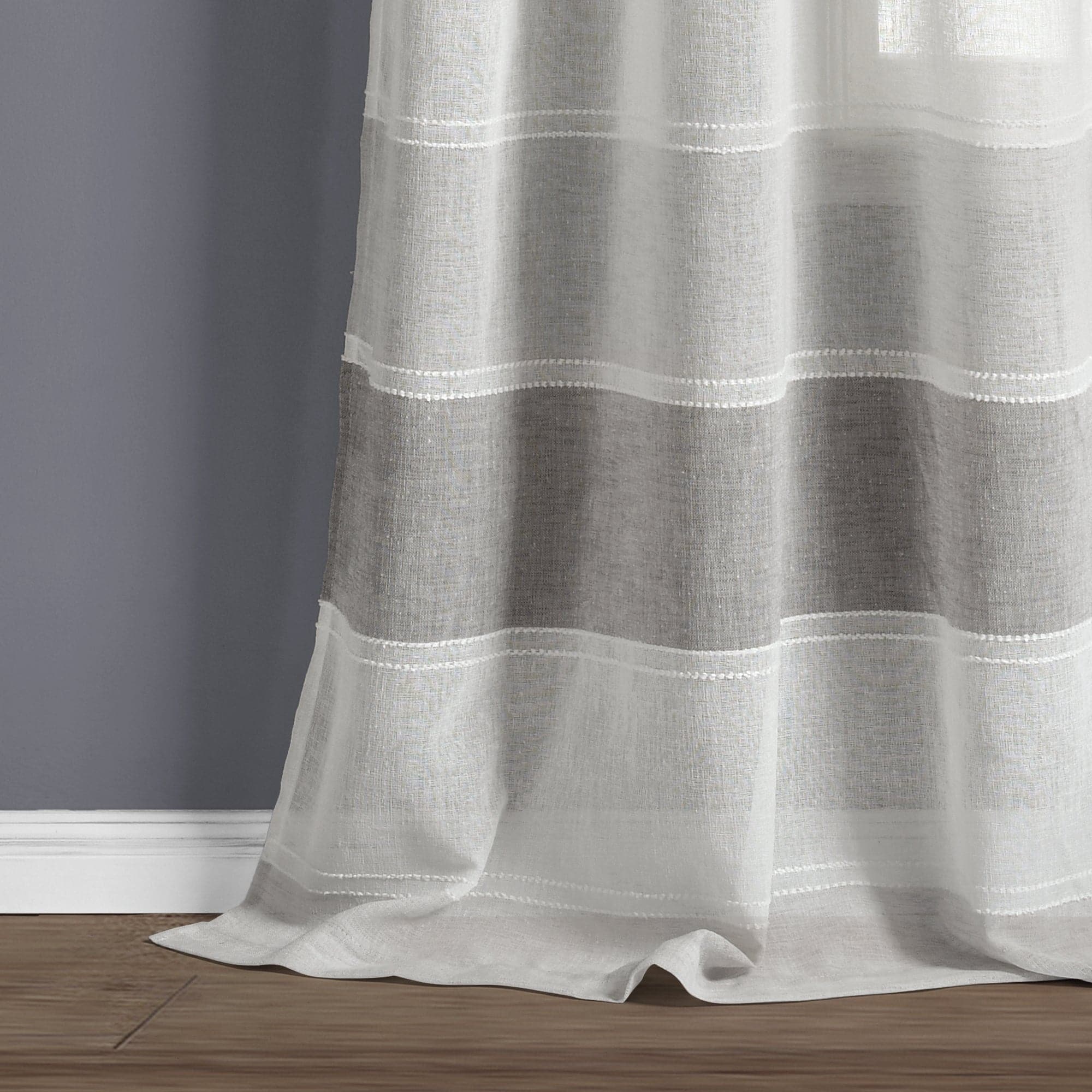Textured Stripe Grommet Sheer Window Curtain Panel Set - Light Filtering Modern Drapes for Living Room, Bedroom & Office - 2 Panels 84 Inch Length