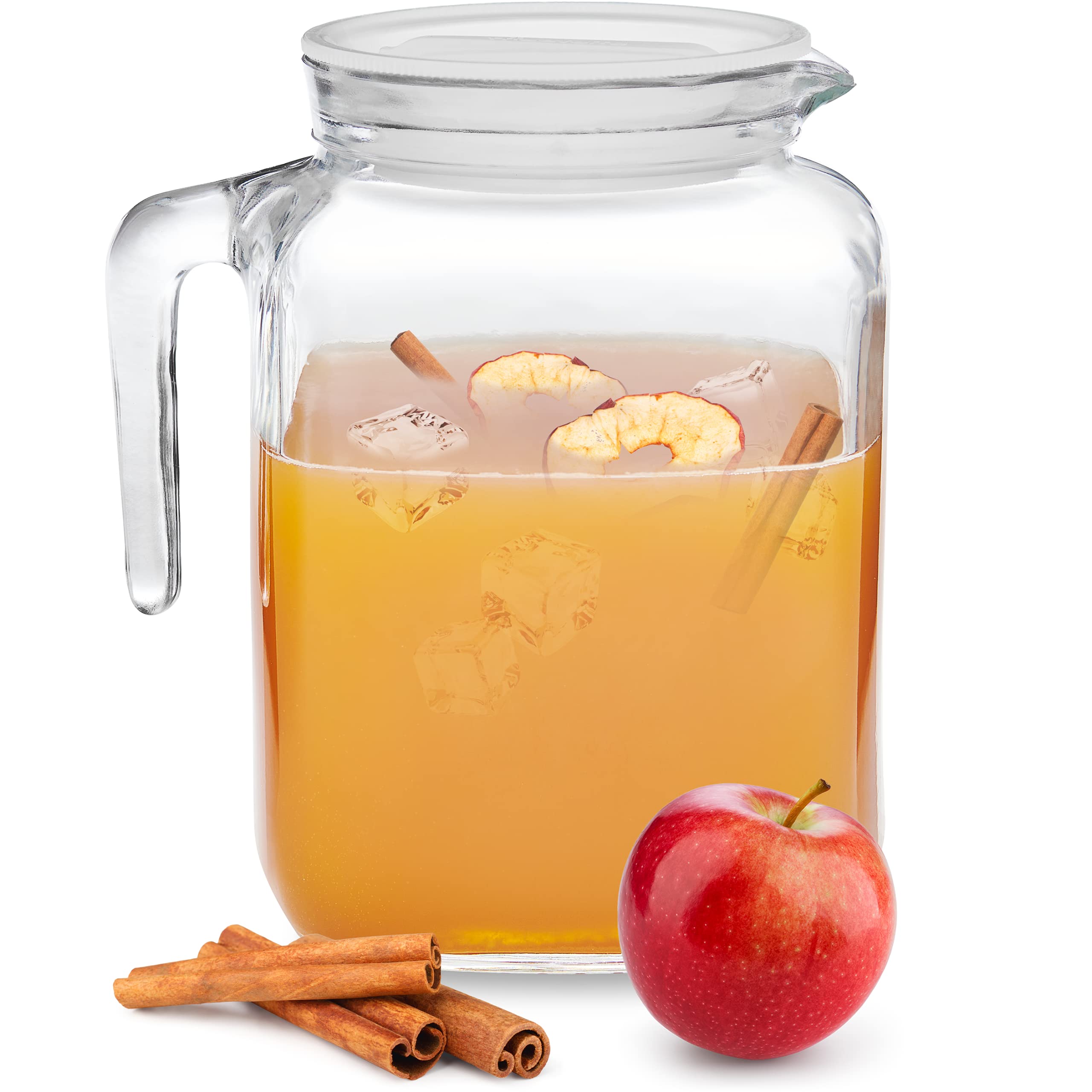Bormioli Rocco 68oz Airtight Glass Pitcher with Lid and Spout - Perfect for Homemade Juices, Iced Tea, Milk Storage & Refrigerator Organization - BPA-Free Leakproof Pitcher for Kitchen & Dining Use