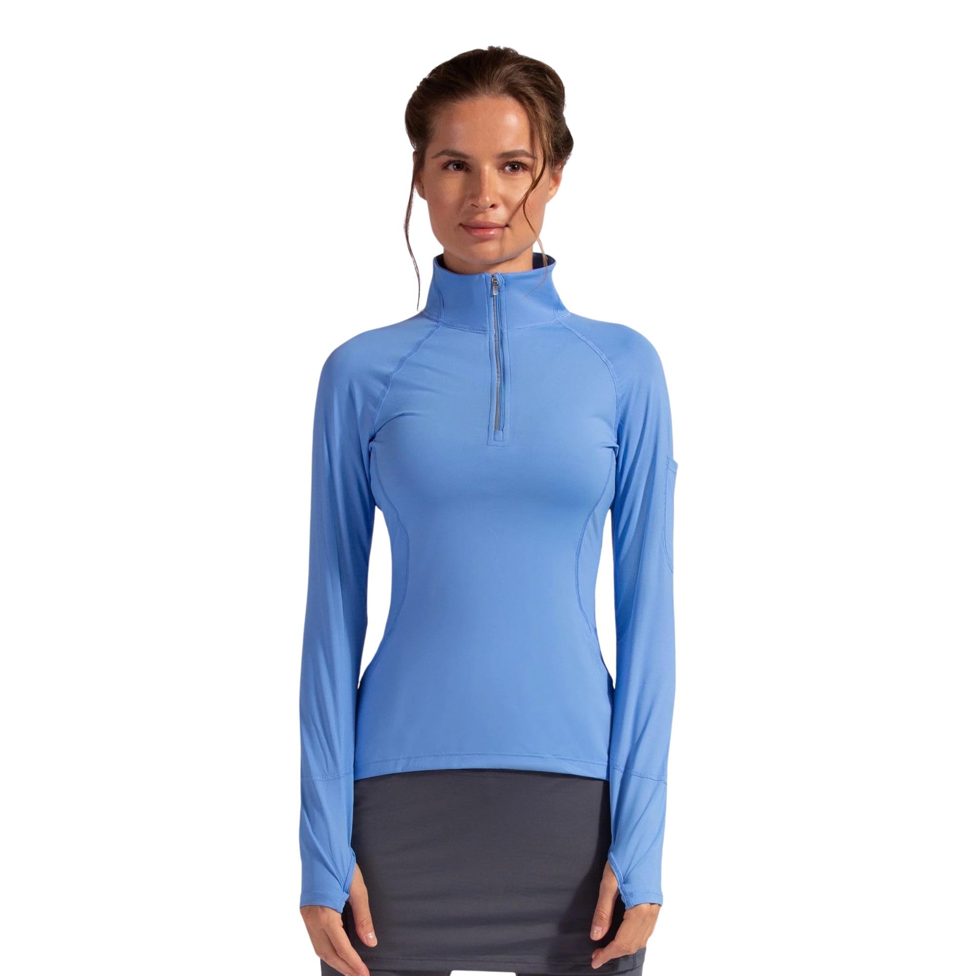 Women's UPF 50+ Sun Protection Active Mock Zip Top - Lightweight Quick-Dry Workout Shirt for Running, Yoga & Outdoor Activities