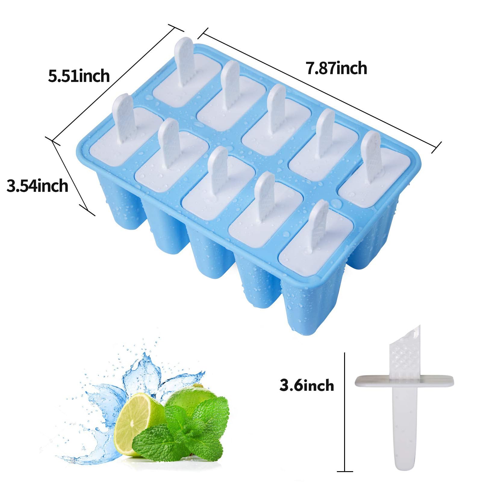 10-Piece BPA-Free Silicone Popsicle Molds with Sticks - Reusable & Easy Release Ice Pop Maker for Homemade Treats - Perfect for Summer Snacks, Kids Parties & Healthy Frozen Desserts (Blue)