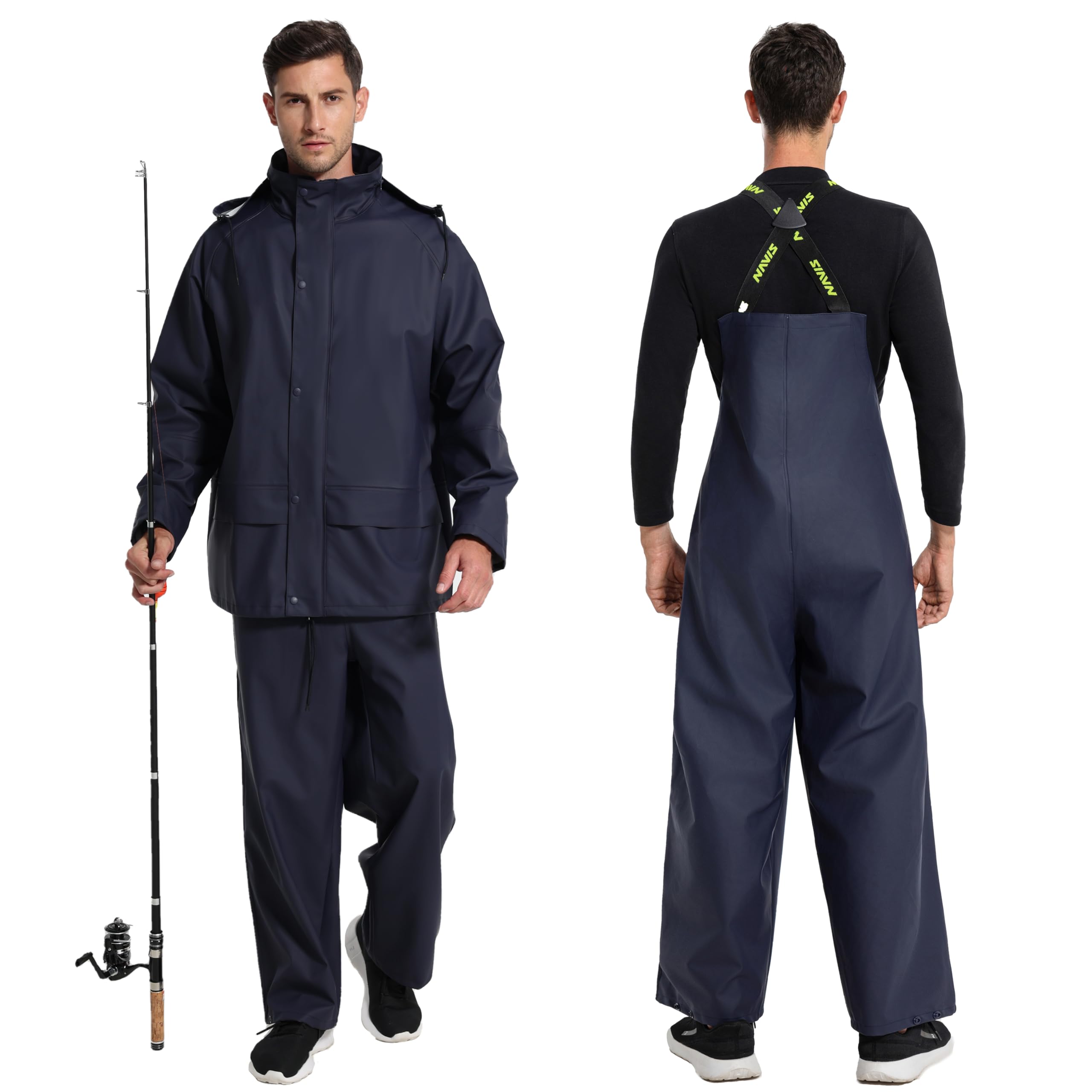 Men's Waterproof Workwear Rain Suit - Heavy Duty Jacket & Bib Pants 3-Piece Set for Construction, Fishing & Outdoor Work | OSHA Compliant Safety Gear