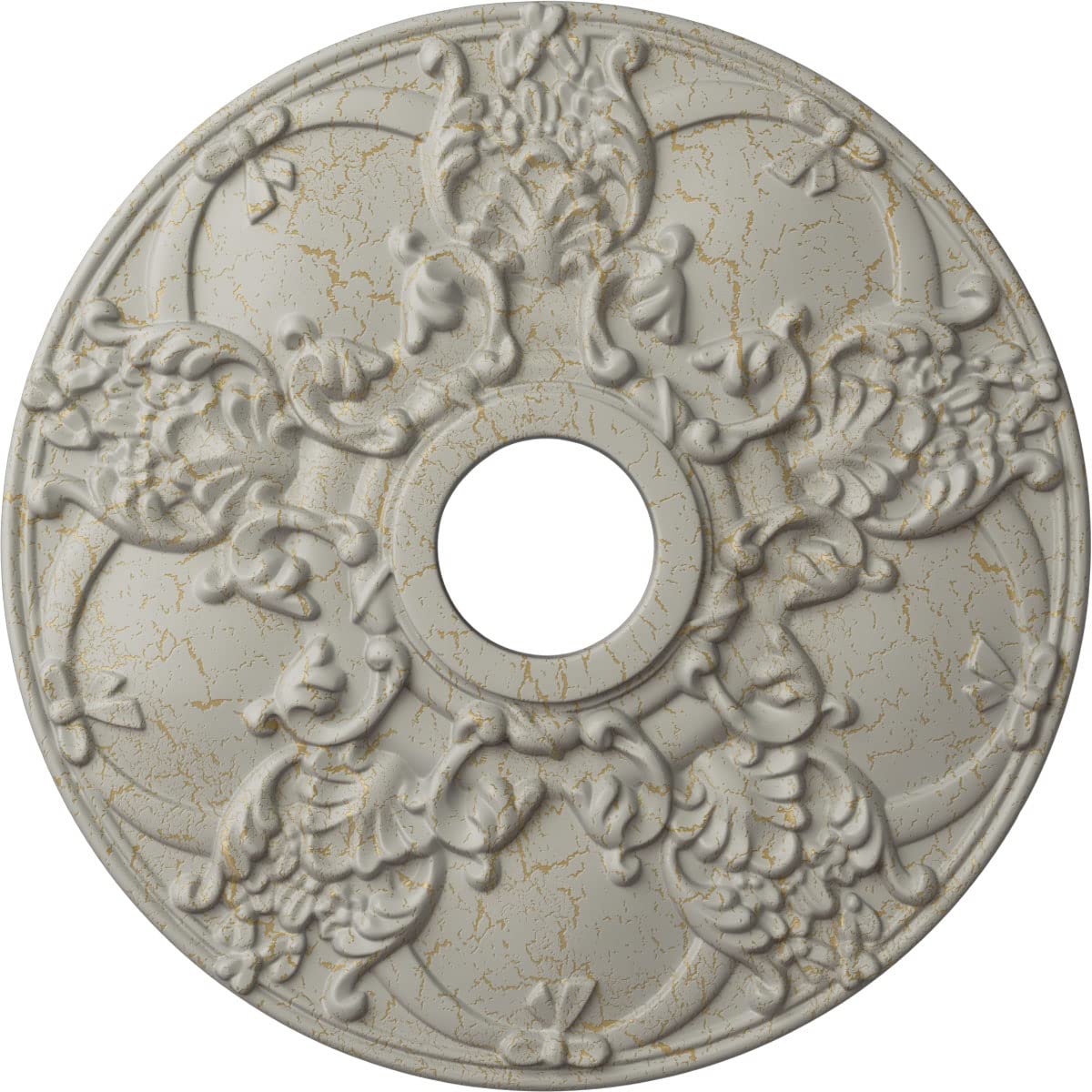Ekena Millwork Norwich 18 Inch Ceiling Medallion - Hand Painted Pot of Cream Crackle Finish, 18