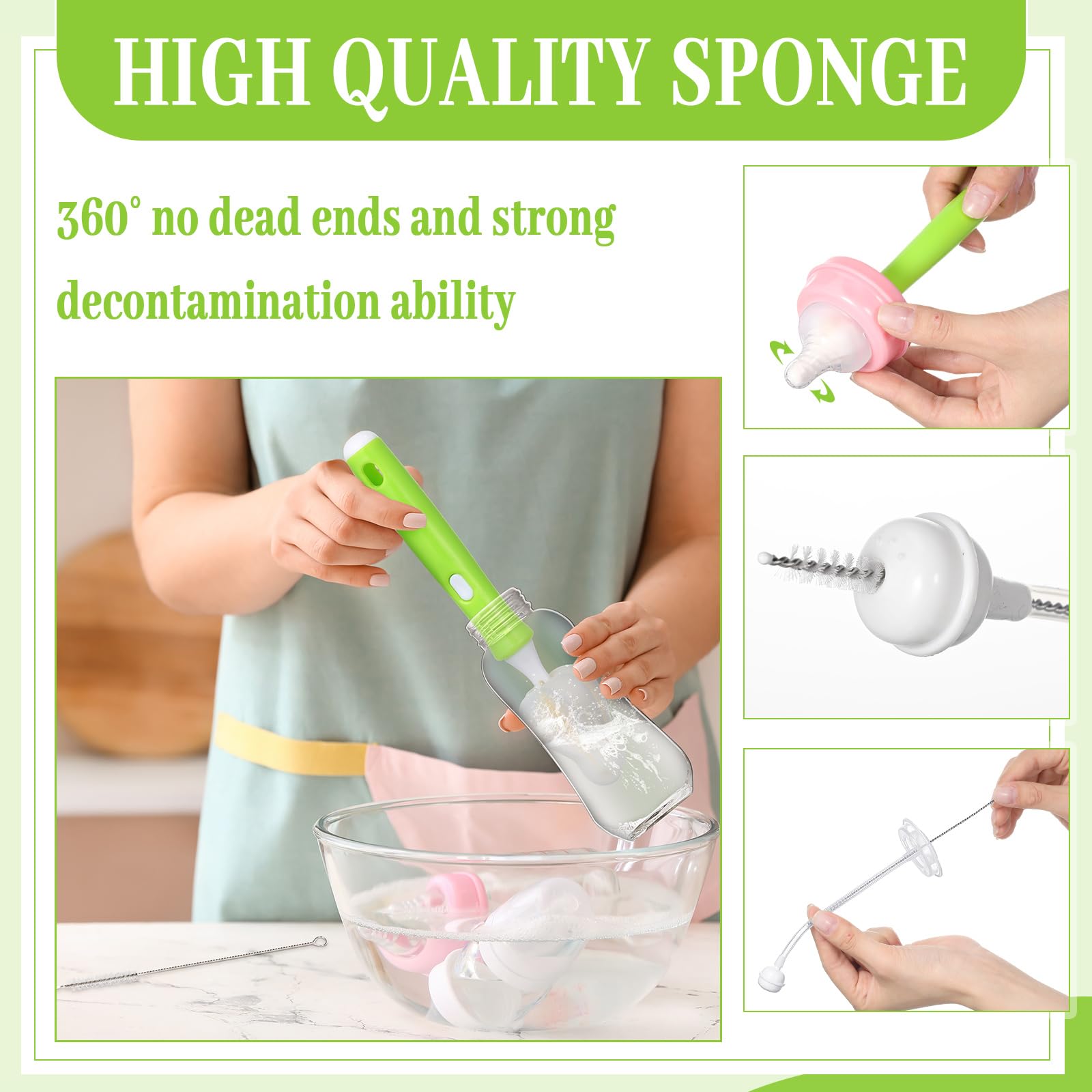 22-Piece Baby Bottle Cleaning Kit - 12 Sponge Brush Heads, 6 Interchangeable Nipple Brush Handles & 4 Long Straw Brushes | Durable Bottle & Nipple Cleaner Set for Newborns & Infants | Perfect for Breast Pump Parts, Sippy Cups & Baby Feeding Accessories