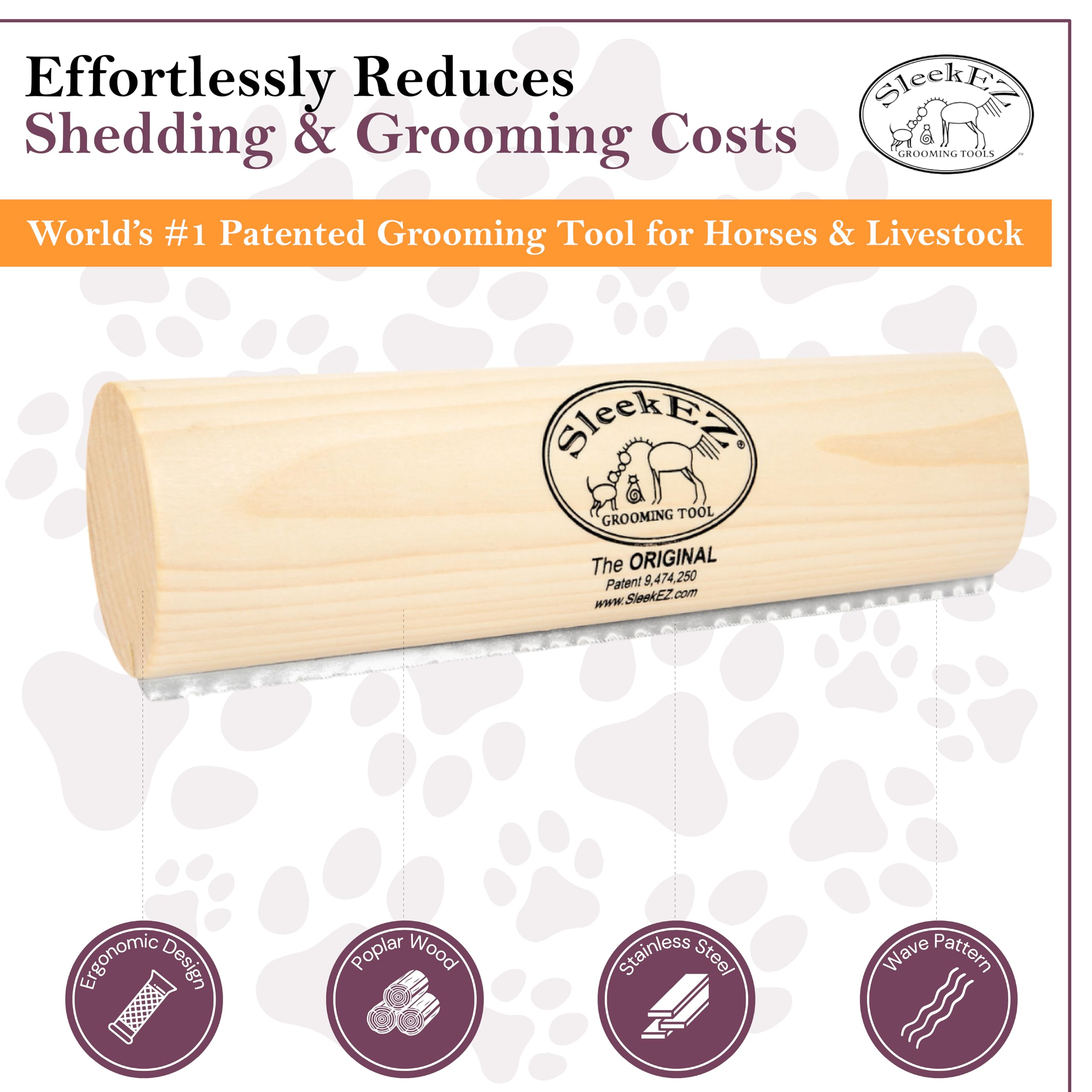 SleekEZ Horse Grooming Brush - Deshedding Tool & Curry Comb for Horses, Livestock - Gentle Hair Brush for Shedding, Scratching & Coat Care - Perfect for Stable, Ranch & Show Grooming