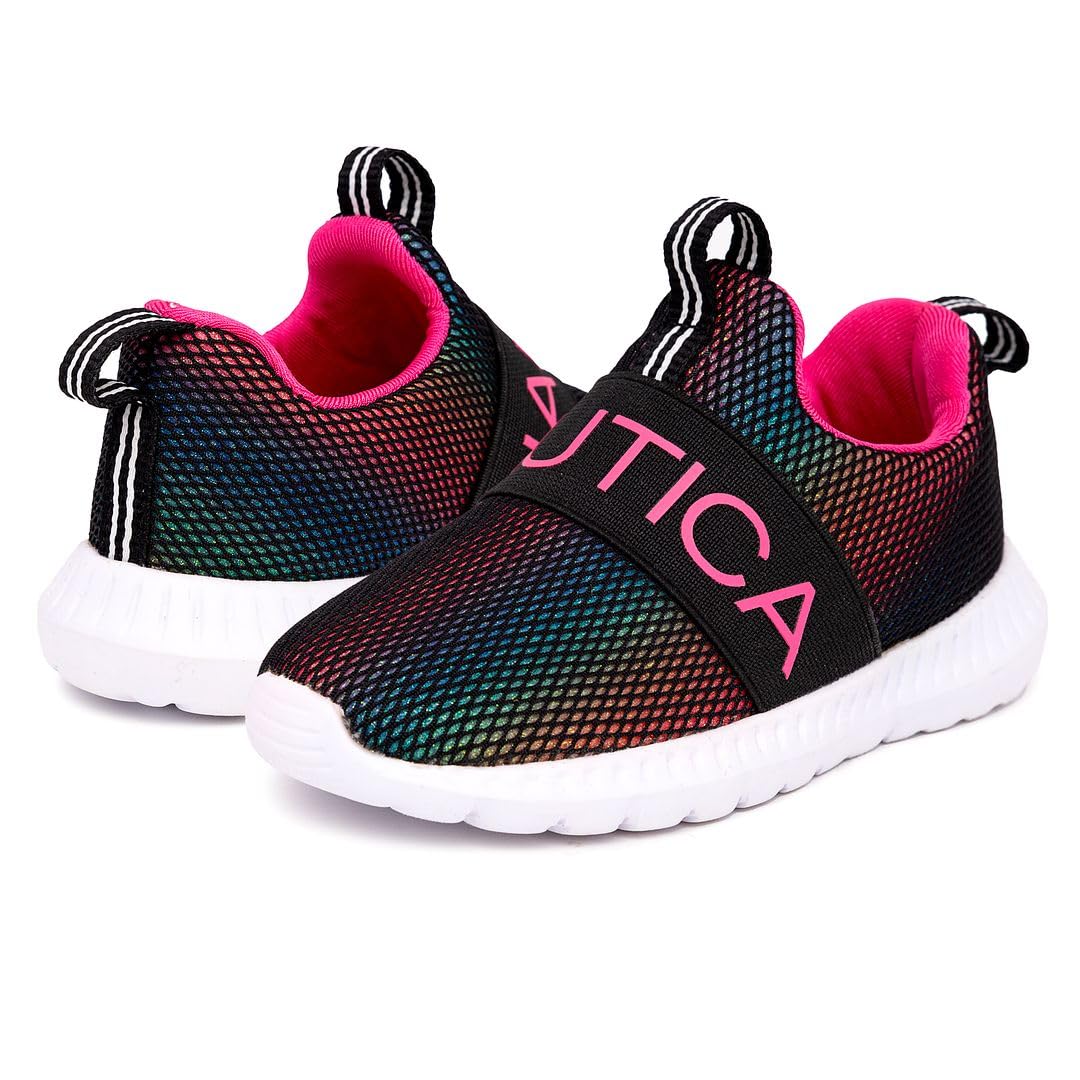 Nautica Girls' Slip-On Sneakers - Lightweight Athletic Running Shoes for Toddlers & Kids - Perfect for Walking, Running, Tennis, Playground & School Activities (Toddler/Little Kid Size)