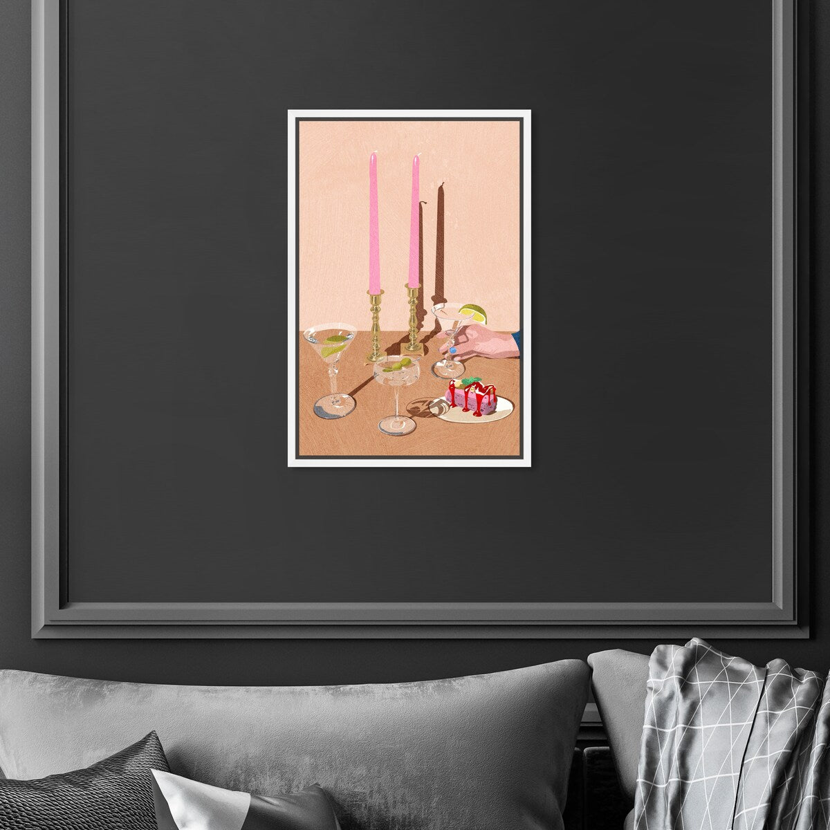 Elegant Pink Framed Canvas Wall Art Print - Modern Dessert & Drink Theme for Dining Room Decor | Perfect for Home, Restaurant & Cafe Wall Decor