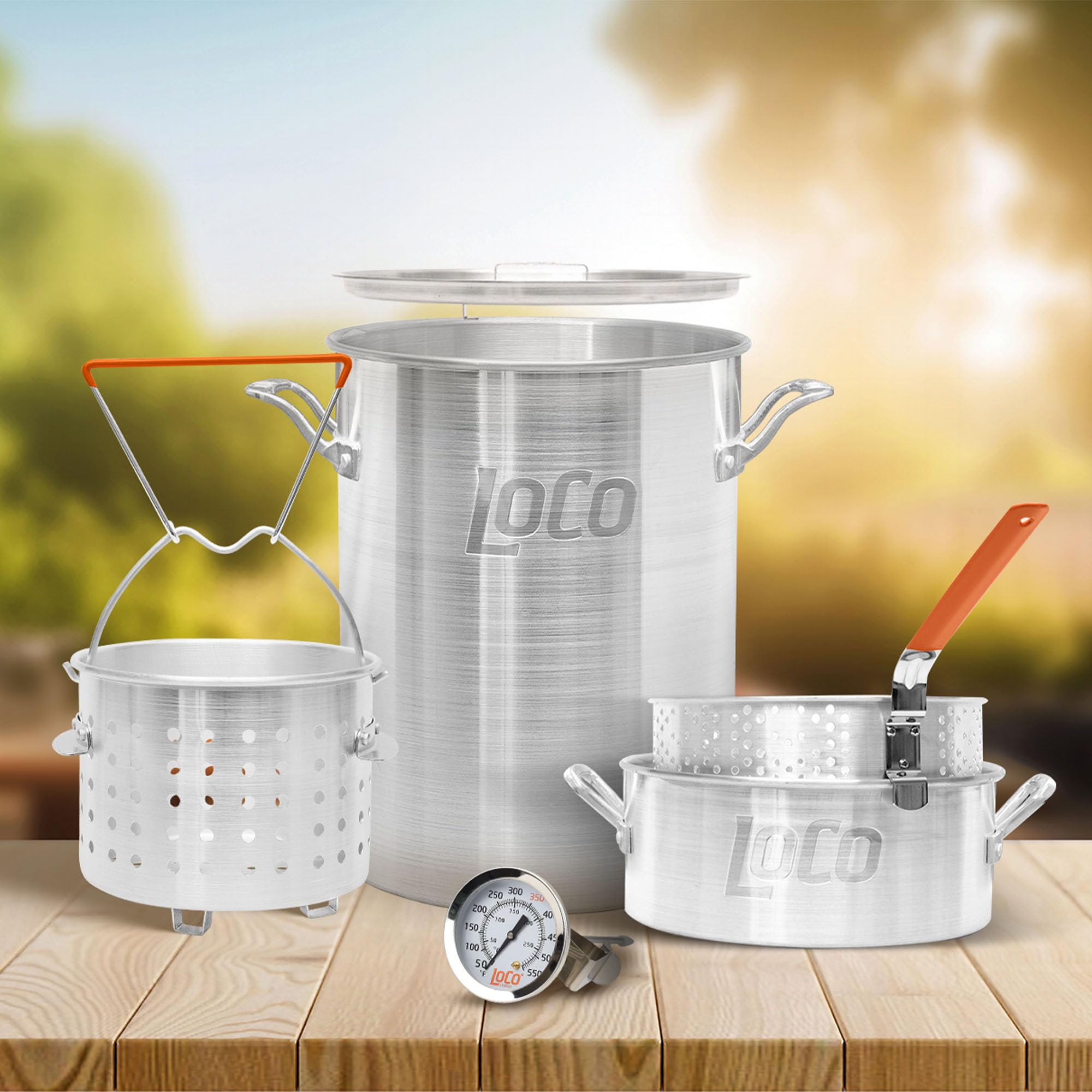 LoCo Cookers 30 Qt Deep Fryer Basket Pot Kit - Aluminum Circular Cooking Pot for Frying, Silver - Perfect for Home Kitchens, Restaurants & Outdoor Cooking