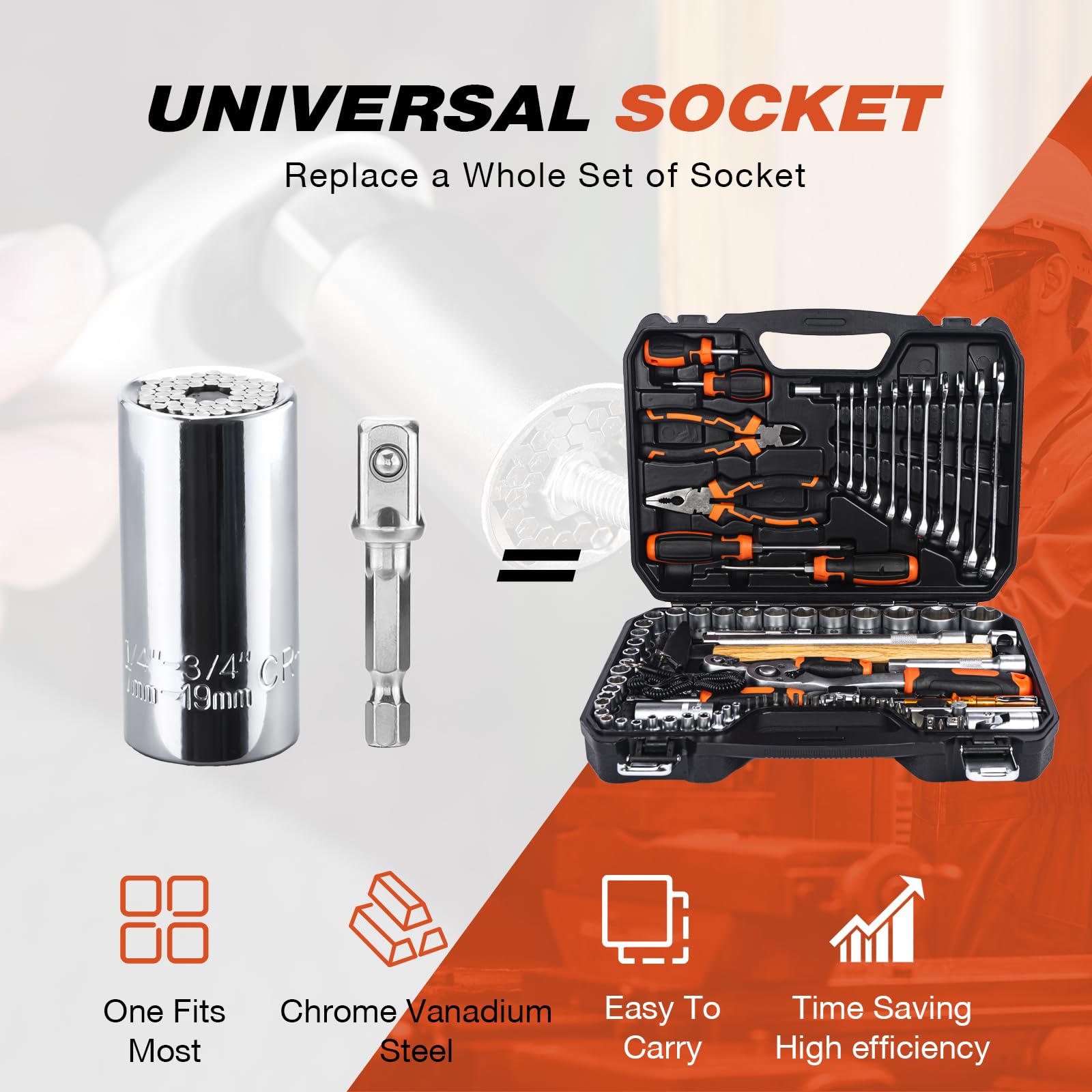 Universal Socket Wrench Set - 2PC Adjustable Mechanic Tool for Nuts, Bolts & DIY Repairs | Perfect Gift for Men, Dad, Boyfriend (Silver) | Ideal for Automotive, Home Improvement & Emergency Fixes