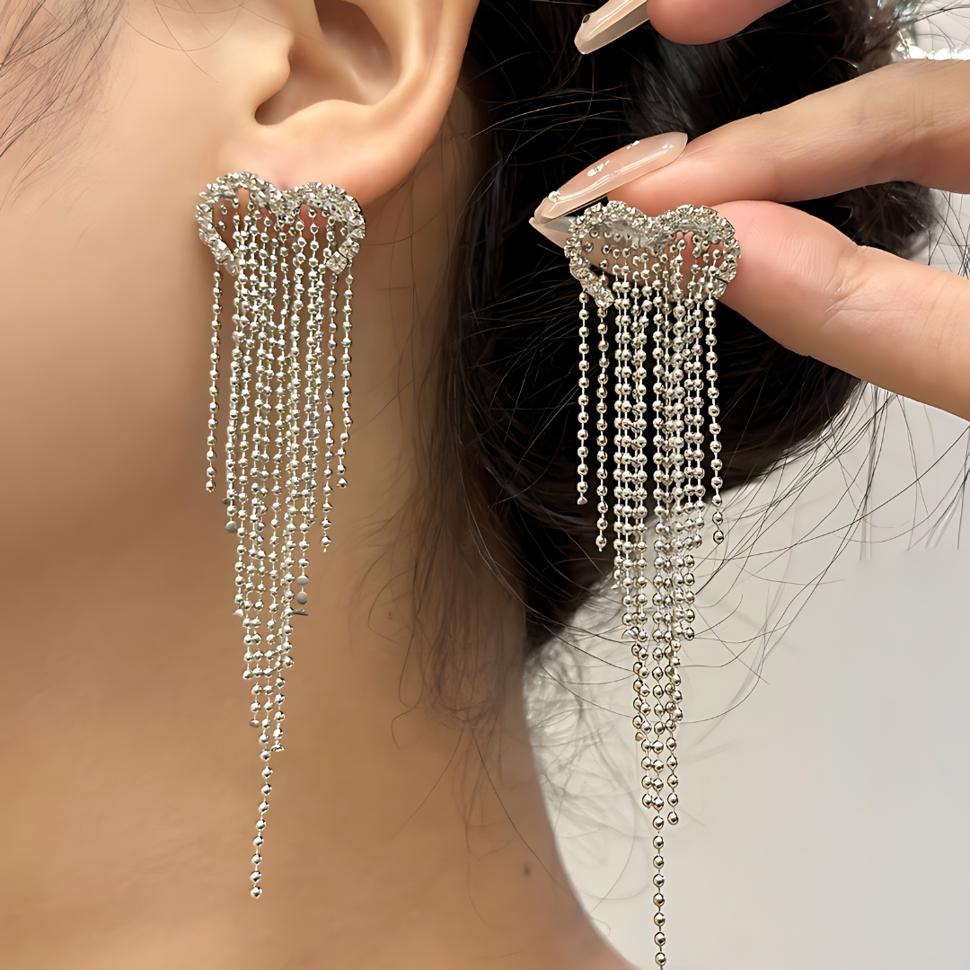 Elegant Open Heart Tassel Waterfall Earrings for Women - Fashion Gold/Silver Dangle Jewelry | Perfect for Parties, Weddings & Date Nights | A8451